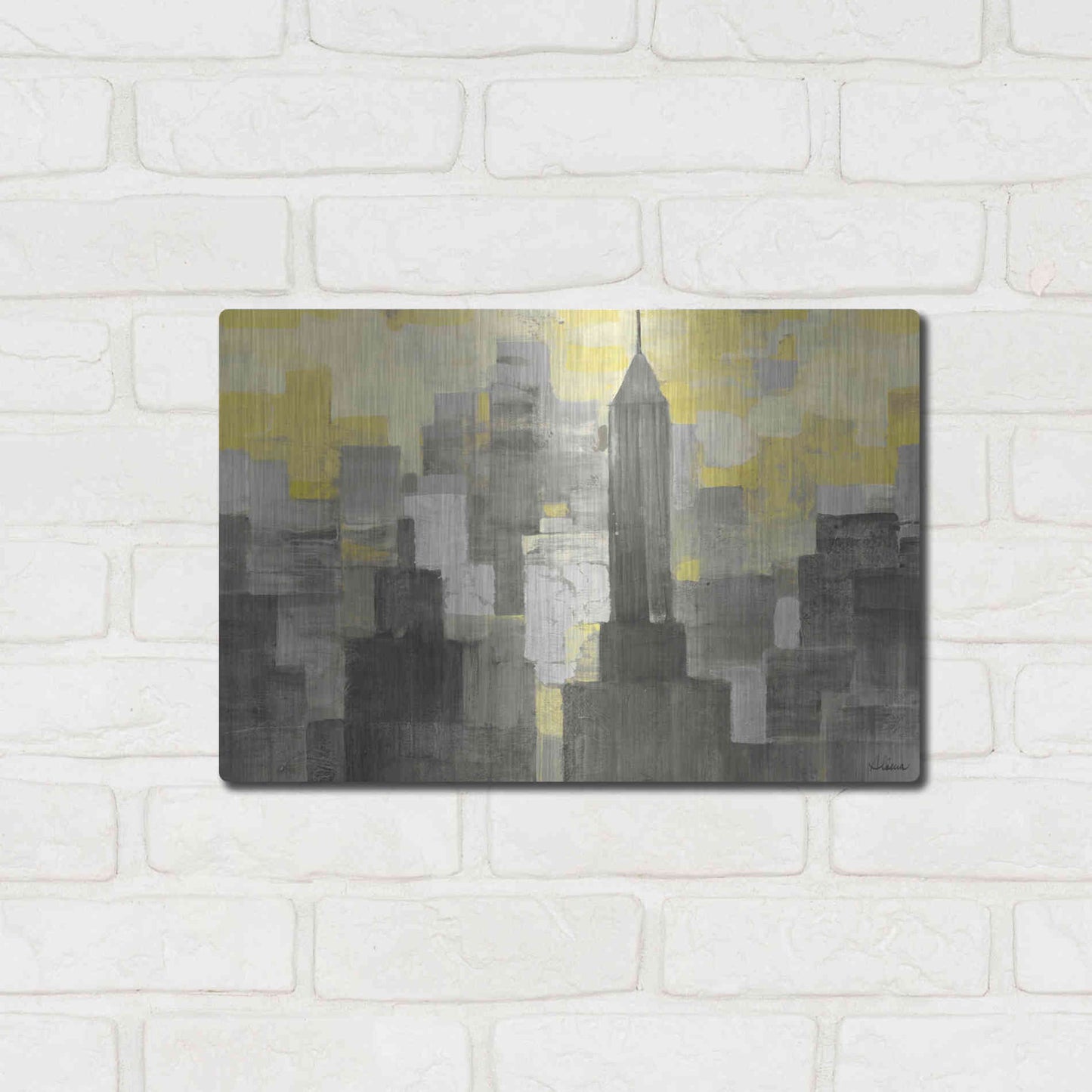 Luxe Metal Art 'City Blocks Neutral' by Albena Hristova, Metal Wall Art,16x12
