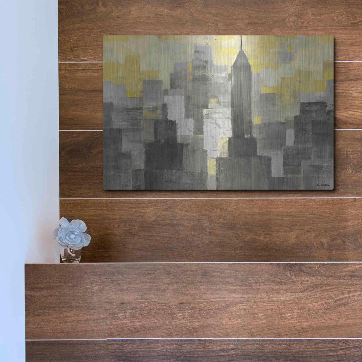 Luxe Metal Art 'City Blocks Neutral' by Albena Hristova, Metal Wall Art,16x12