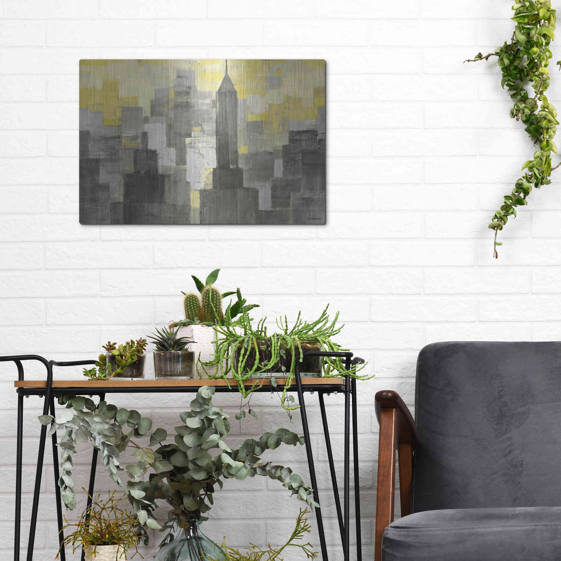 Luxe Metal Art 'City Blocks Neutral' by Albena Hristova, Metal Wall Art,16x12