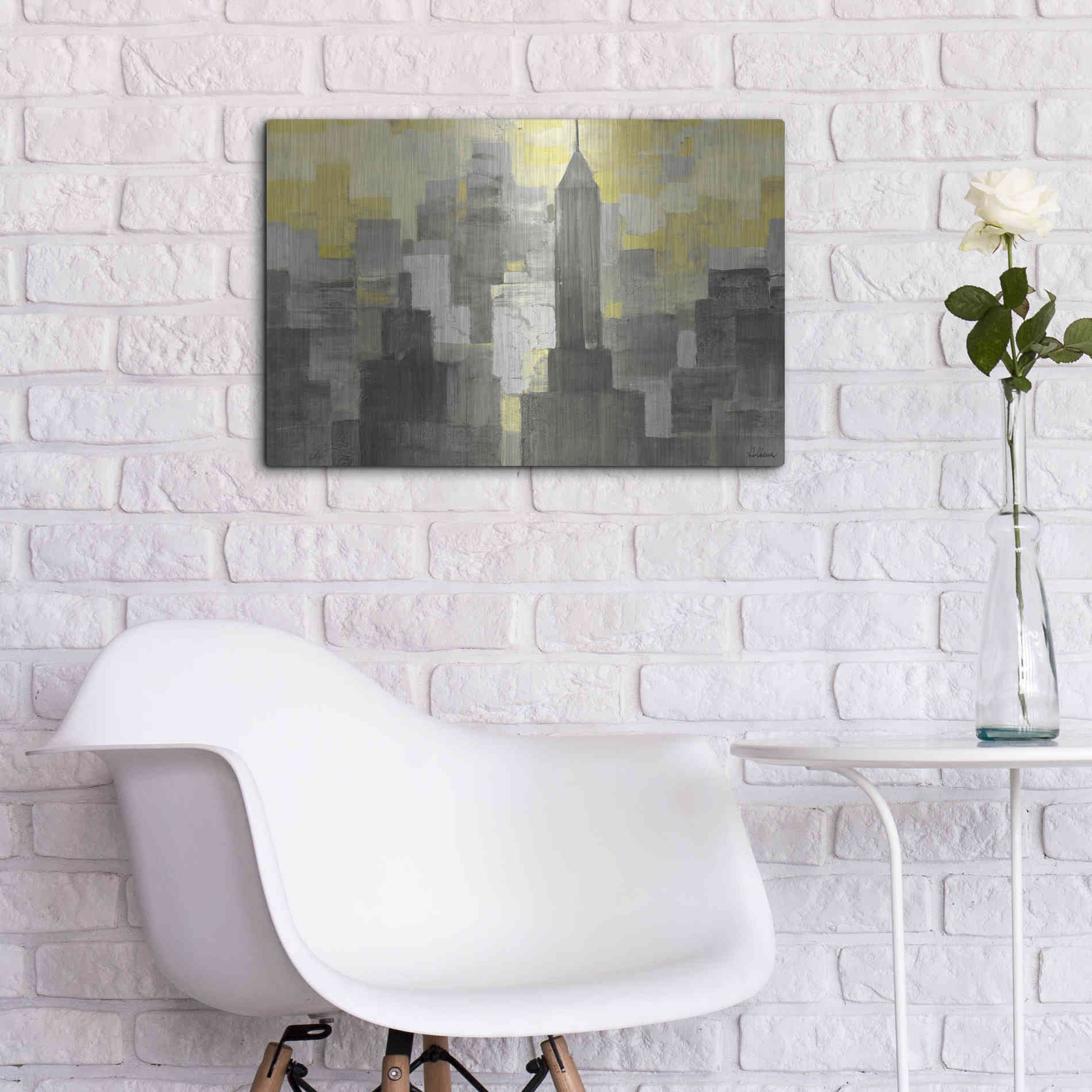Luxe Metal Art 'City Blocks Neutral' by Albena Hristova, Metal Wall Art,24x16