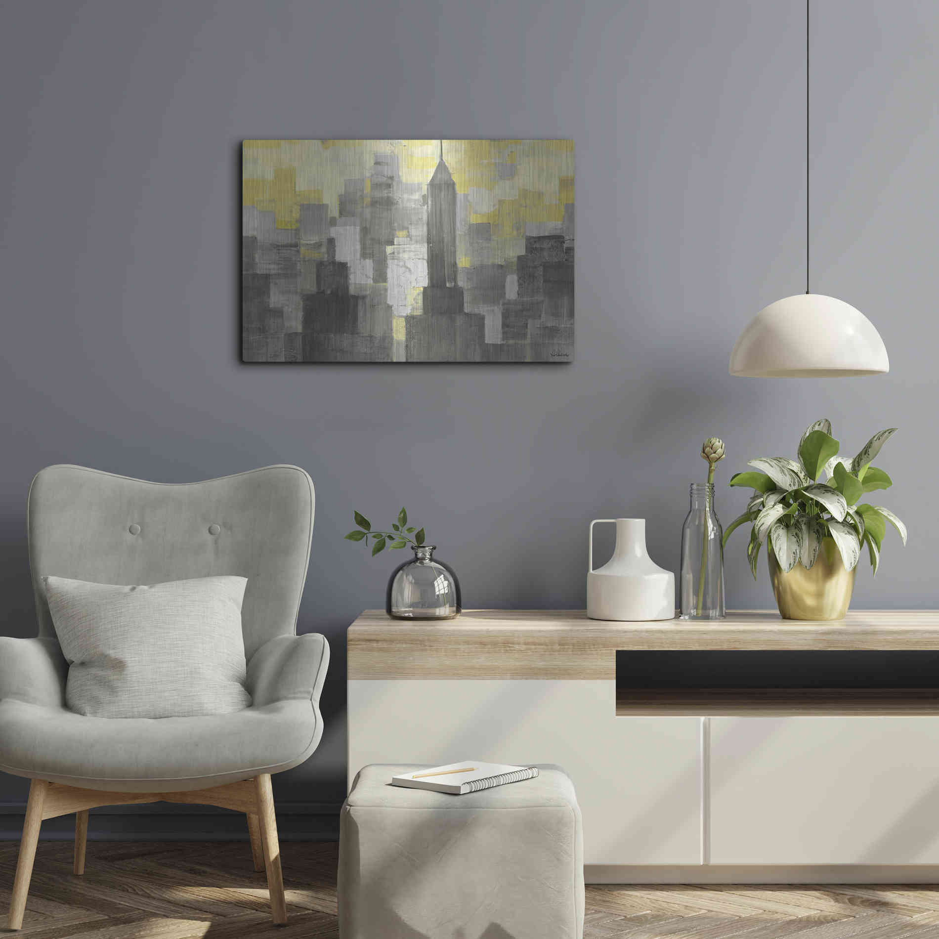 Luxe Metal Art 'City Blocks Neutral' by Albena Hristova, Metal Wall Art,24x16