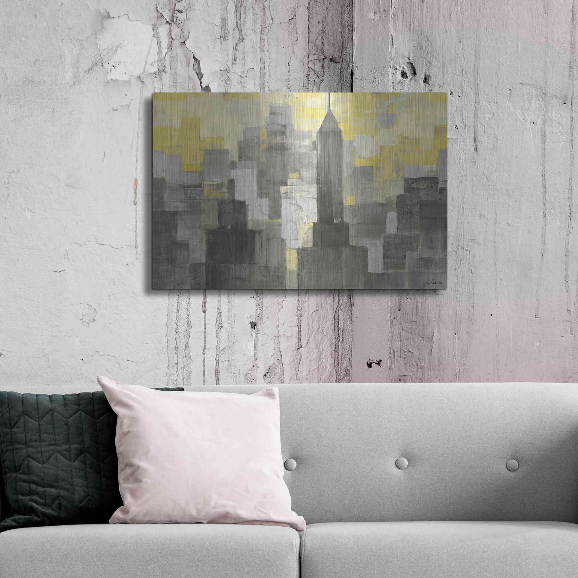 Luxe Metal Art 'City Blocks Neutral' by Albena Hristova, Metal Wall Art,36x24