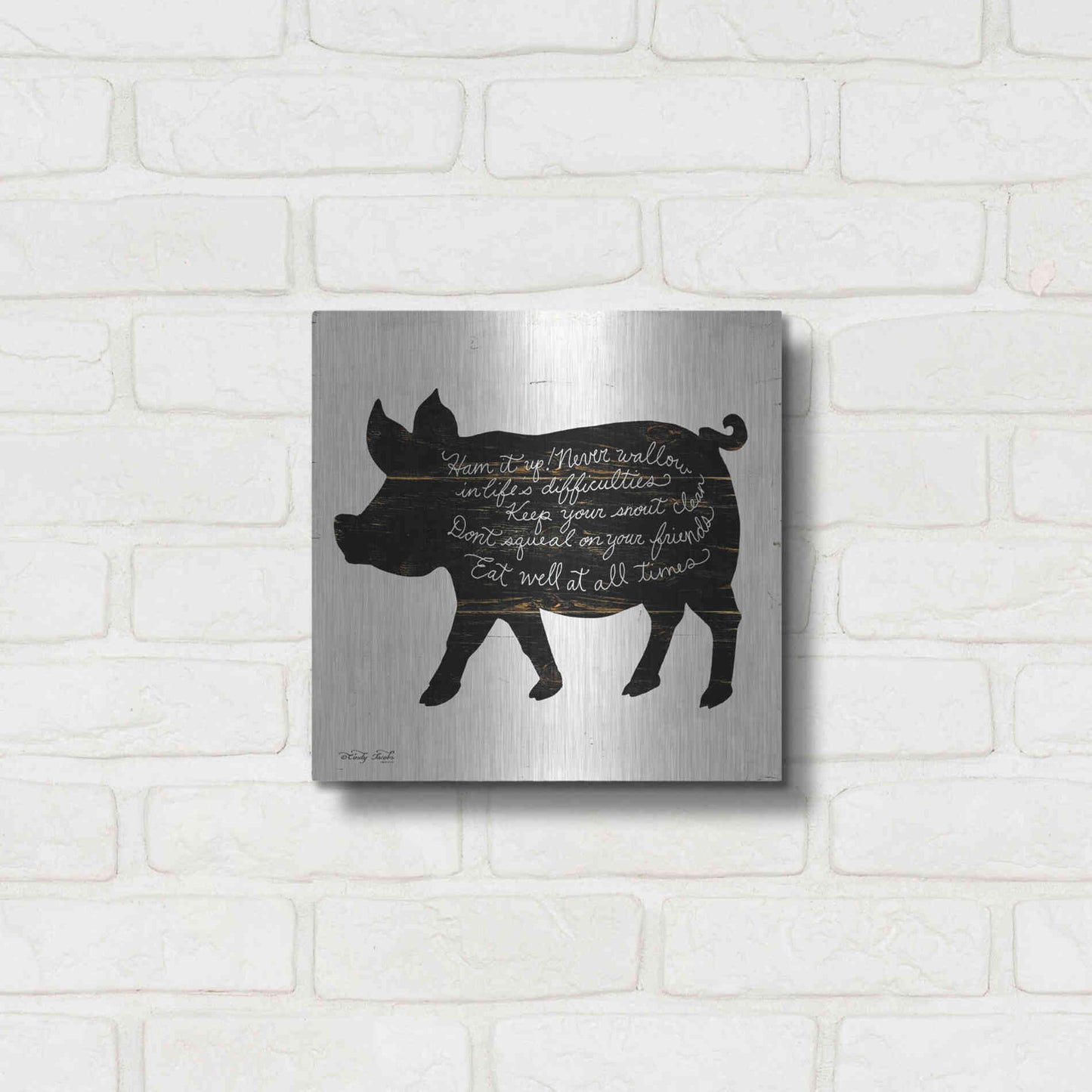 Luxe Metal Art 'Pig - Ham it Up' by Cindy Jacobs, Metal Wall Art,12x12