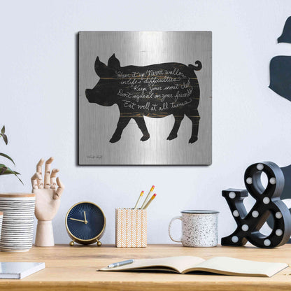 Luxe Metal Art 'Pig - Ham it Up' by Cindy Jacobs, Metal Wall Art,12x12