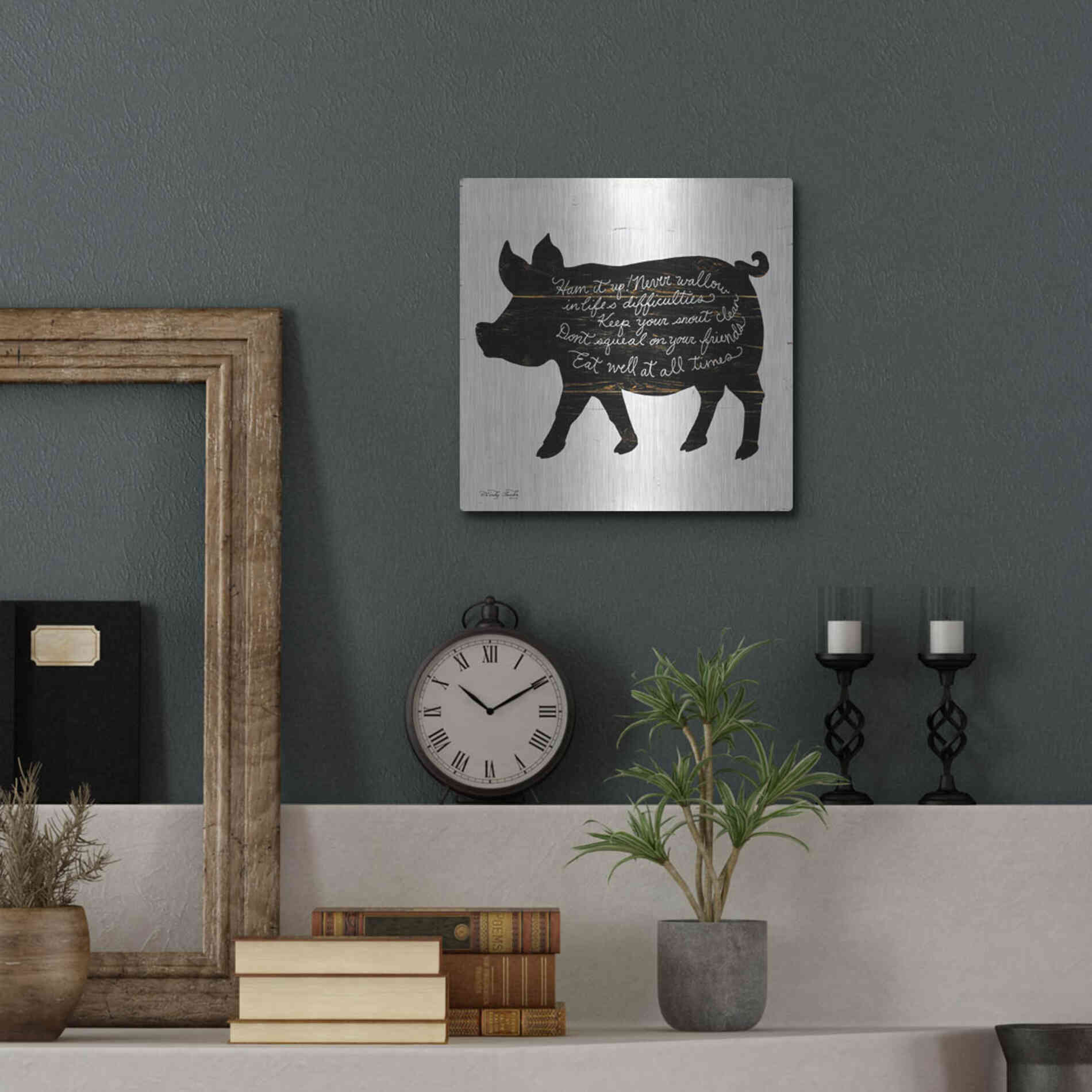 Luxe Metal Art 'Pig - Ham it Up' by Cindy Jacobs, Metal Wall Art,12x12