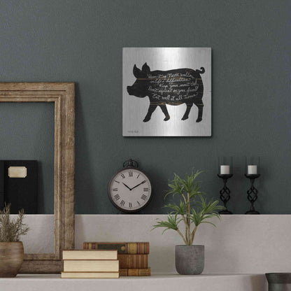 Luxe Metal Art 'Pig - Ham it Up' by Cindy Jacobs, Metal Wall Art,12x12