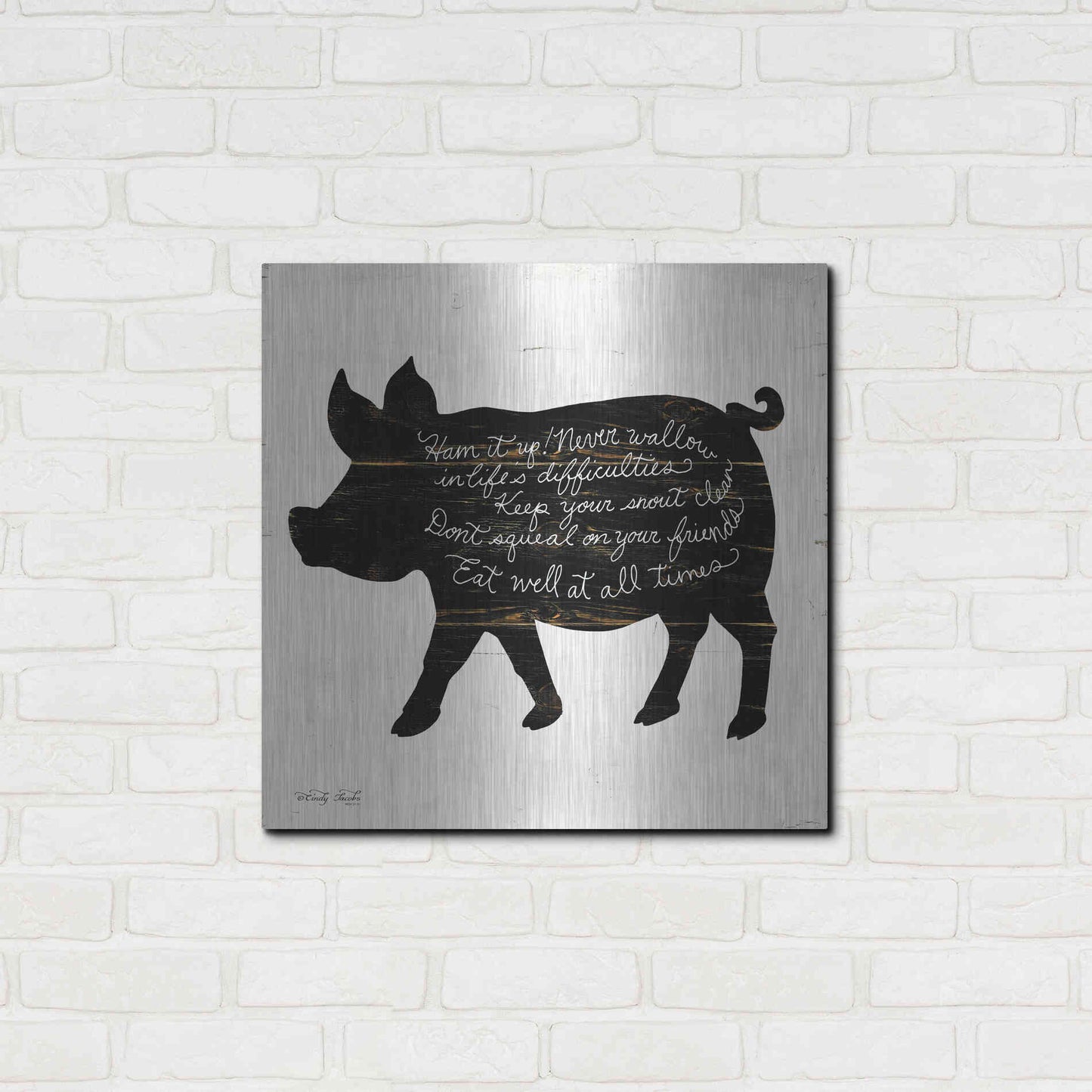 Luxe Metal Art 'Pig - Ham it Up' by Cindy Jacobs, Metal Wall Art,24x24