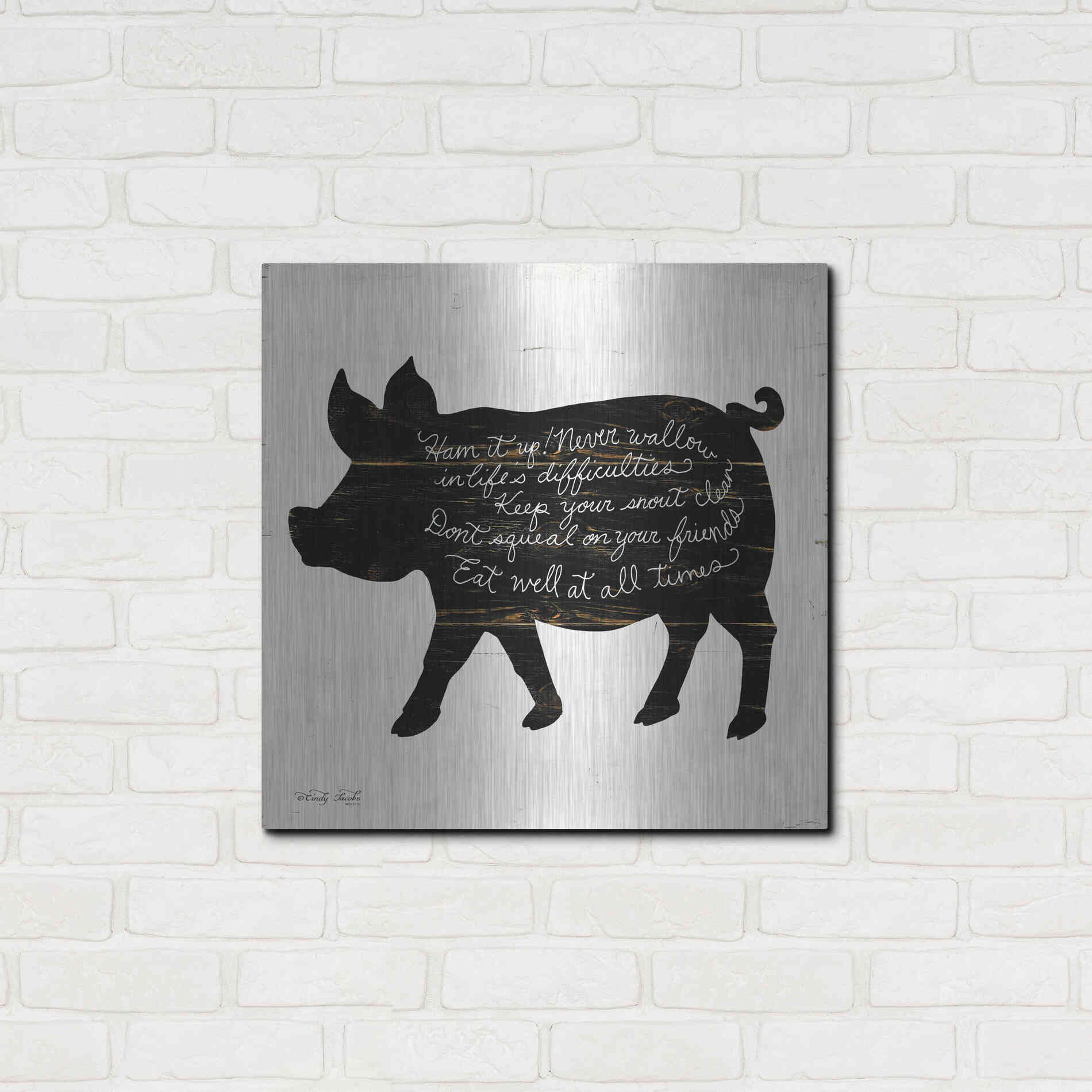 Luxe Metal Art 'Pig - Ham it Up' by Cindy Jacobs, Metal Wall Art,24x24