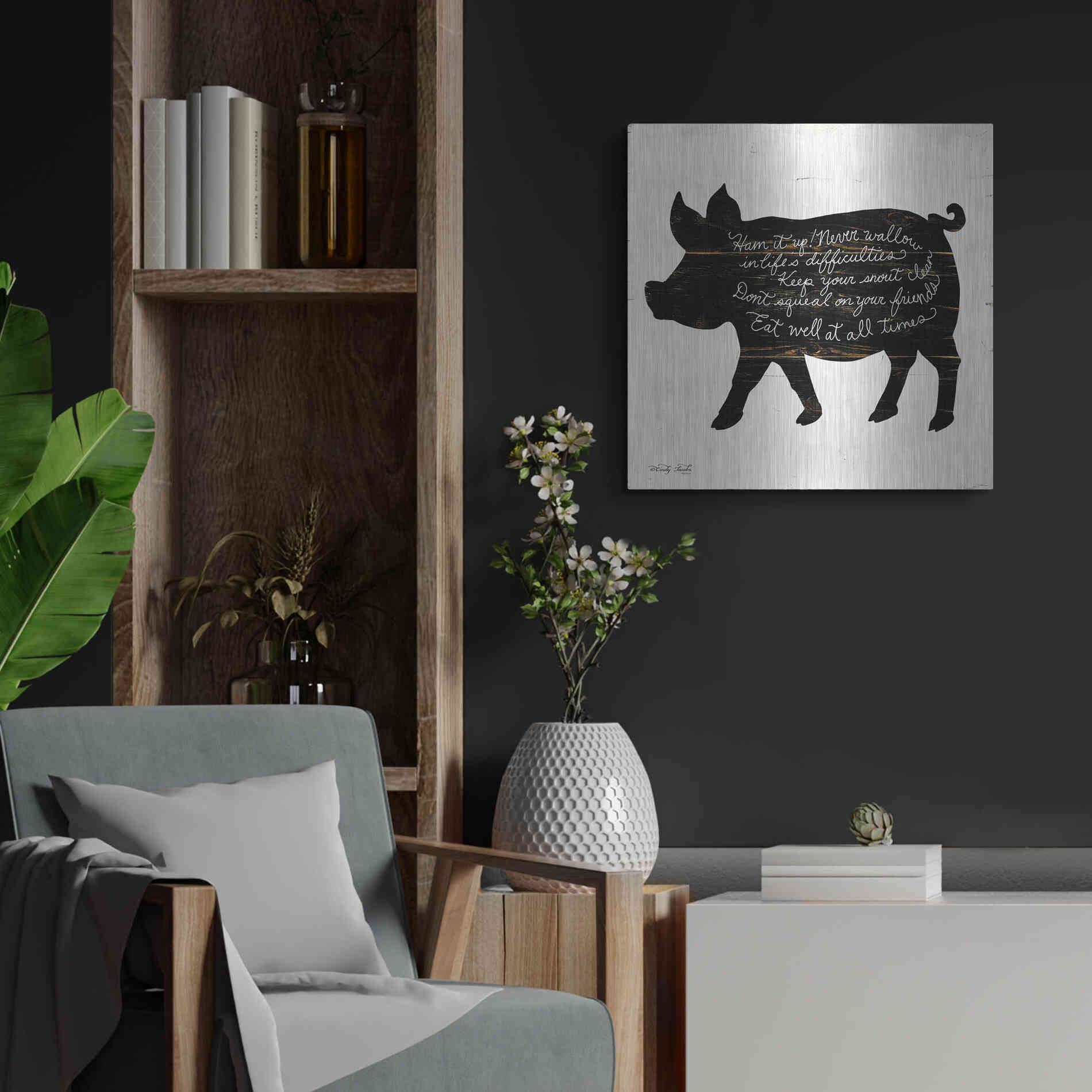 Luxe Metal Art 'Pig - Ham it Up' by Cindy Jacobs, Metal Wall Art,24x24