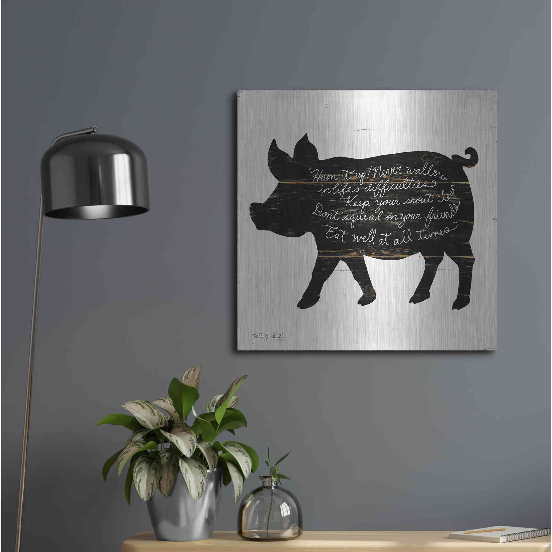 Luxe Metal Art 'Pig - Ham it Up' by Cindy Jacobs, Metal Wall Art,24x24