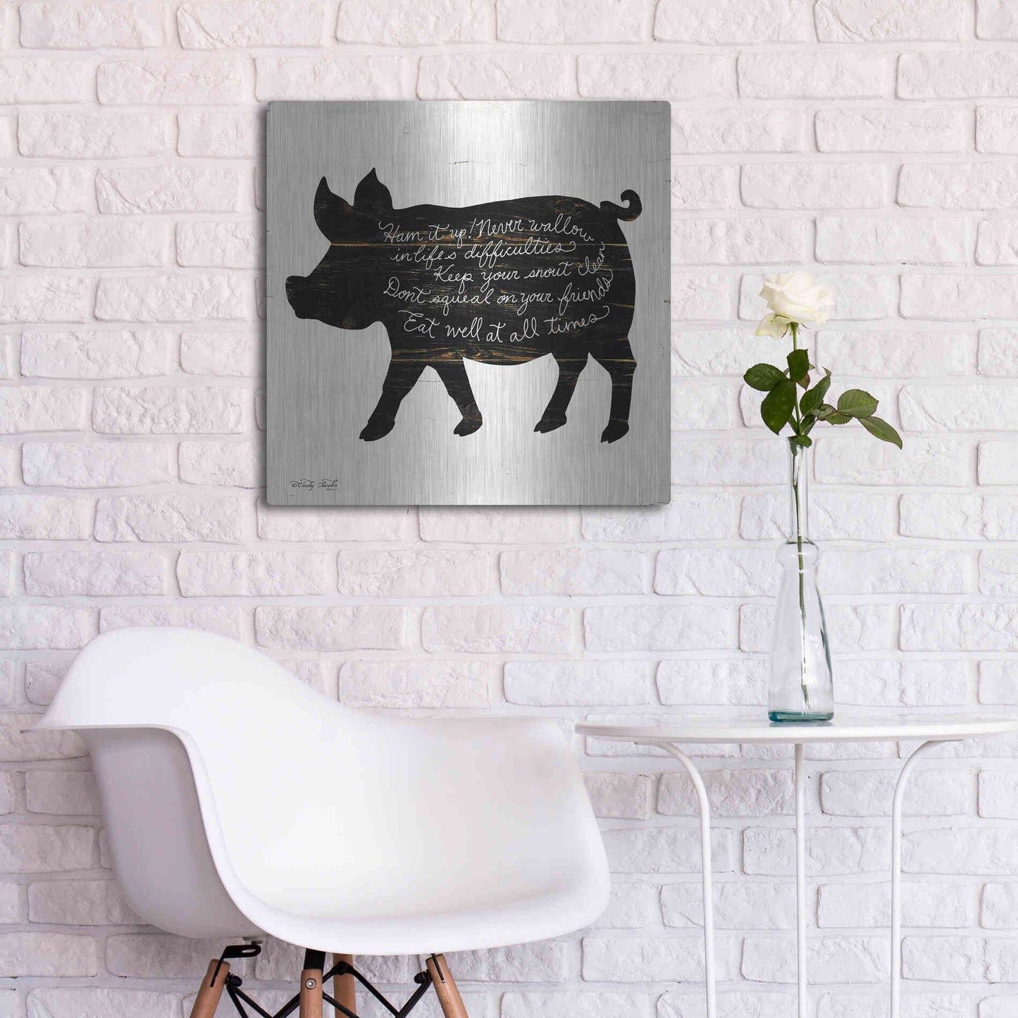 Luxe Metal Art 'Pig - Ham it Up' by Cindy Jacobs, Metal Wall Art,24x24
