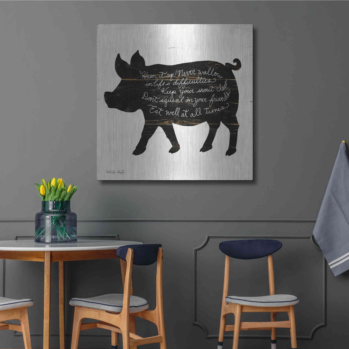 Luxe Metal Art 'Pig - Ham it Up' by Cindy Jacobs, Metal Wall Art,36x36