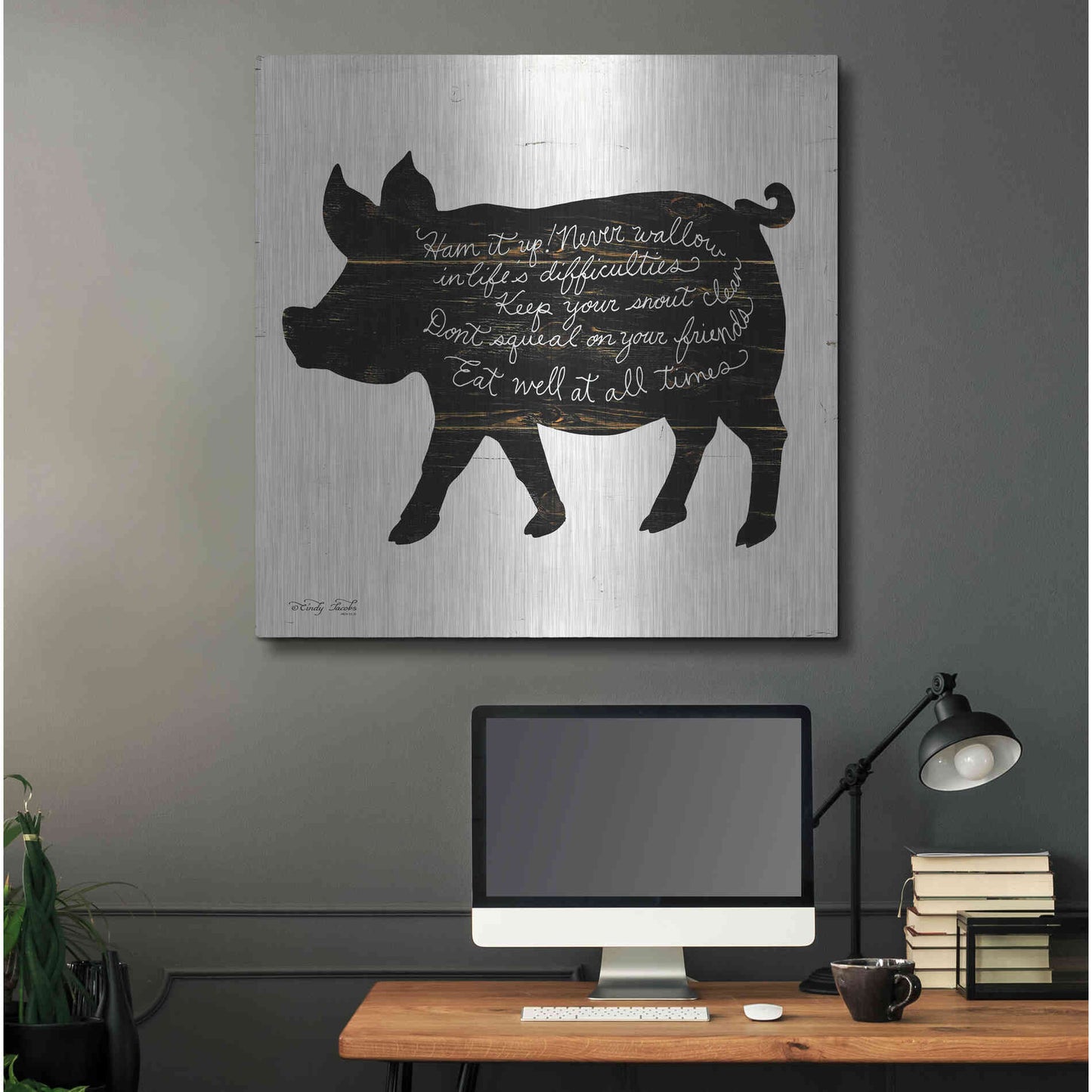Luxe Metal Art 'Pig - Ham it Up' by Cindy Jacobs, Metal Wall Art,36x36