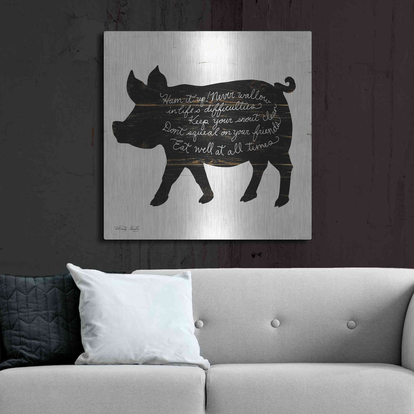Luxe Metal Art 'Pig - Ham it Up' by Cindy Jacobs, Metal Wall Art,36x36