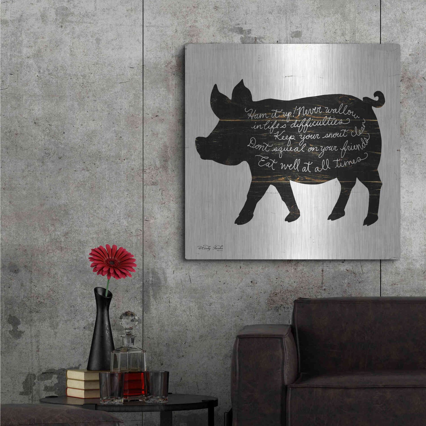 Luxe Metal Art 'Pig - Ham it Up' by Cindy Jacobs, Metal Wall Art,36x36