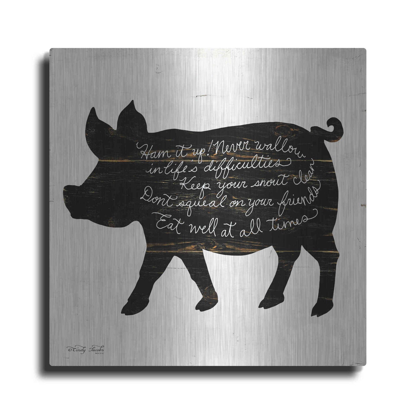 Luxe Metal Art 'Pig - Ham it Up' by Cindy Jacobs, Metal Wall Art
