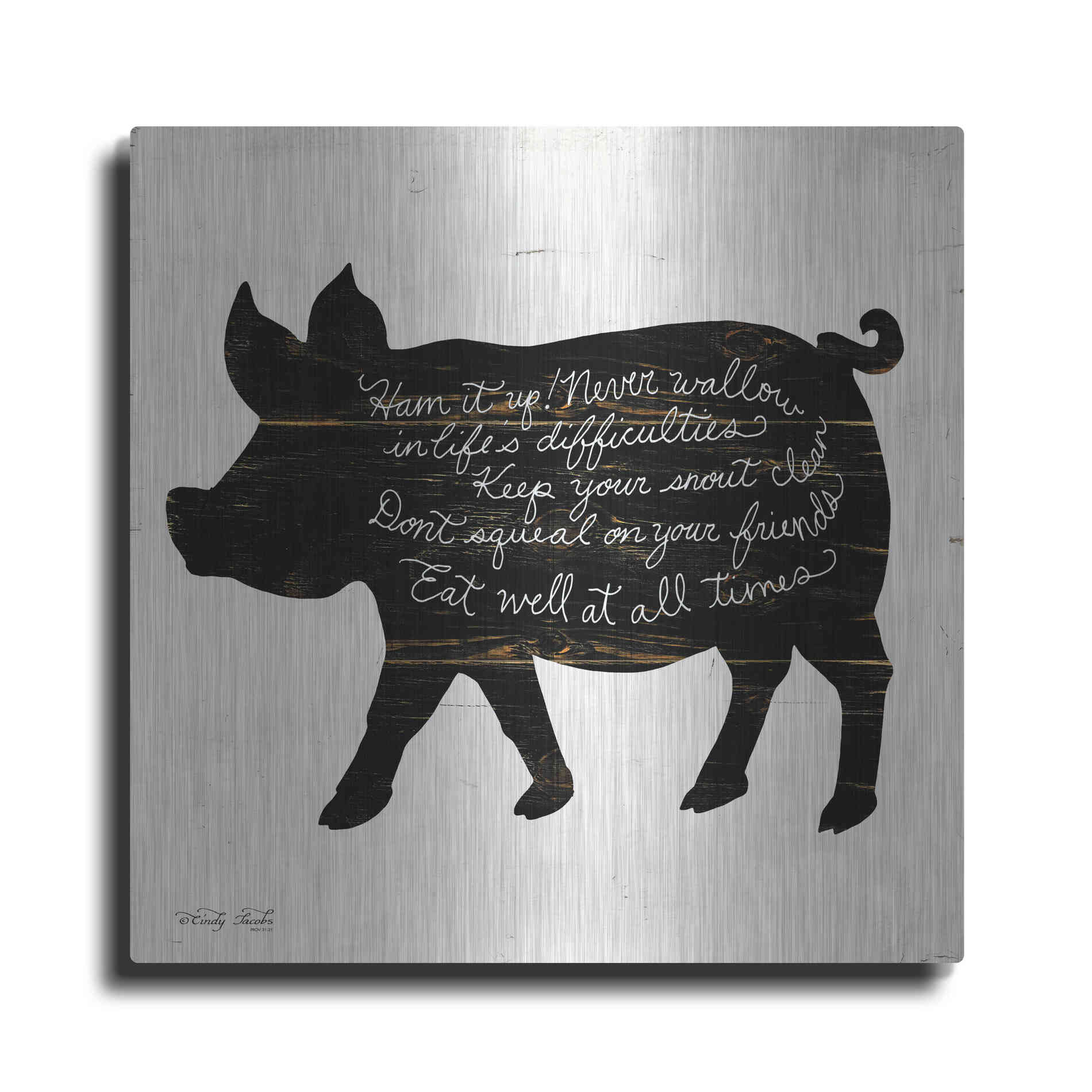 Luxe Metal Art 'Pig - Ham it Up' by Cindy Jacobs, Metal Wall Art