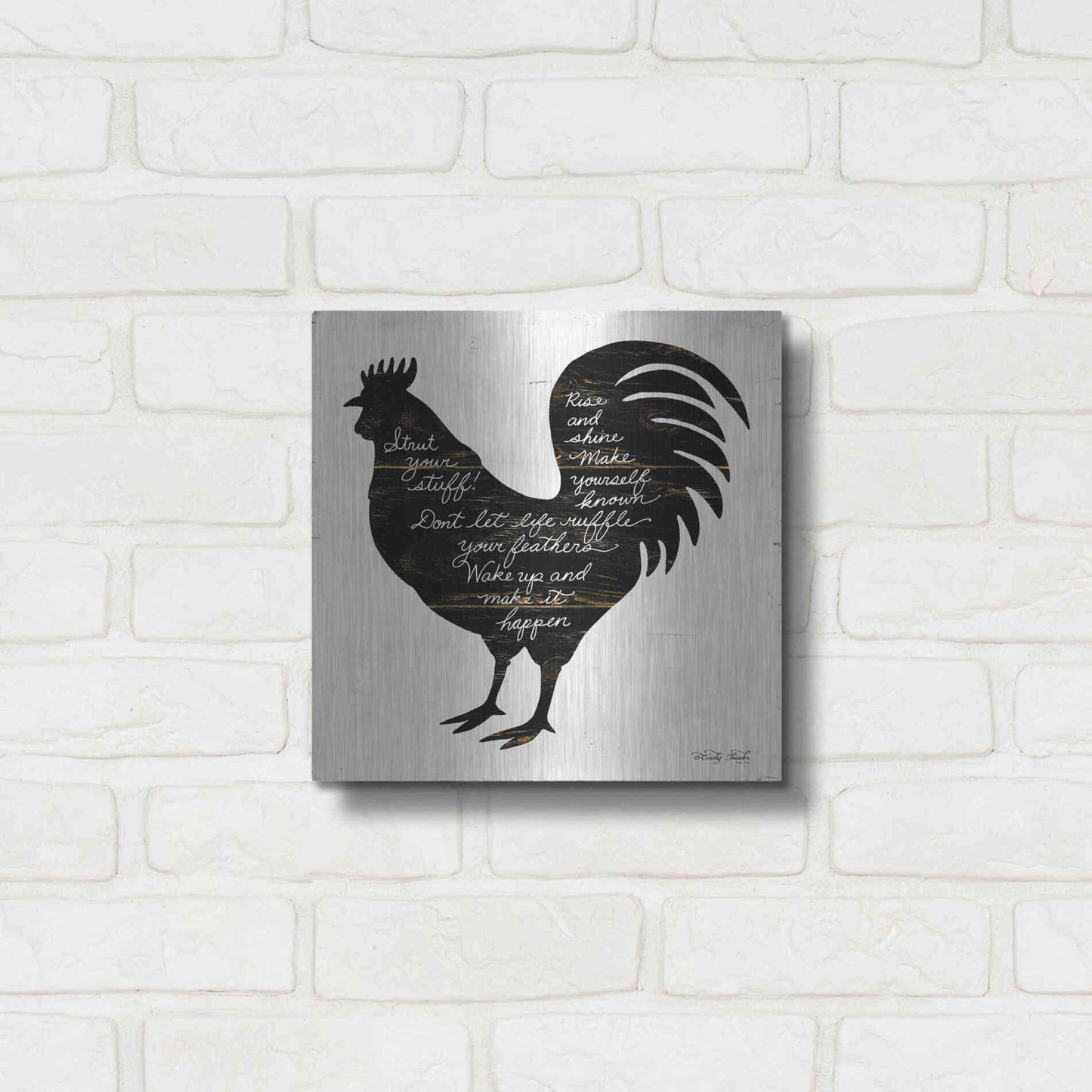 Luxe Metal Art 'Rooster - Strut Your Stuff' by Cindy Jacobs, Metal Wall Art,12x12