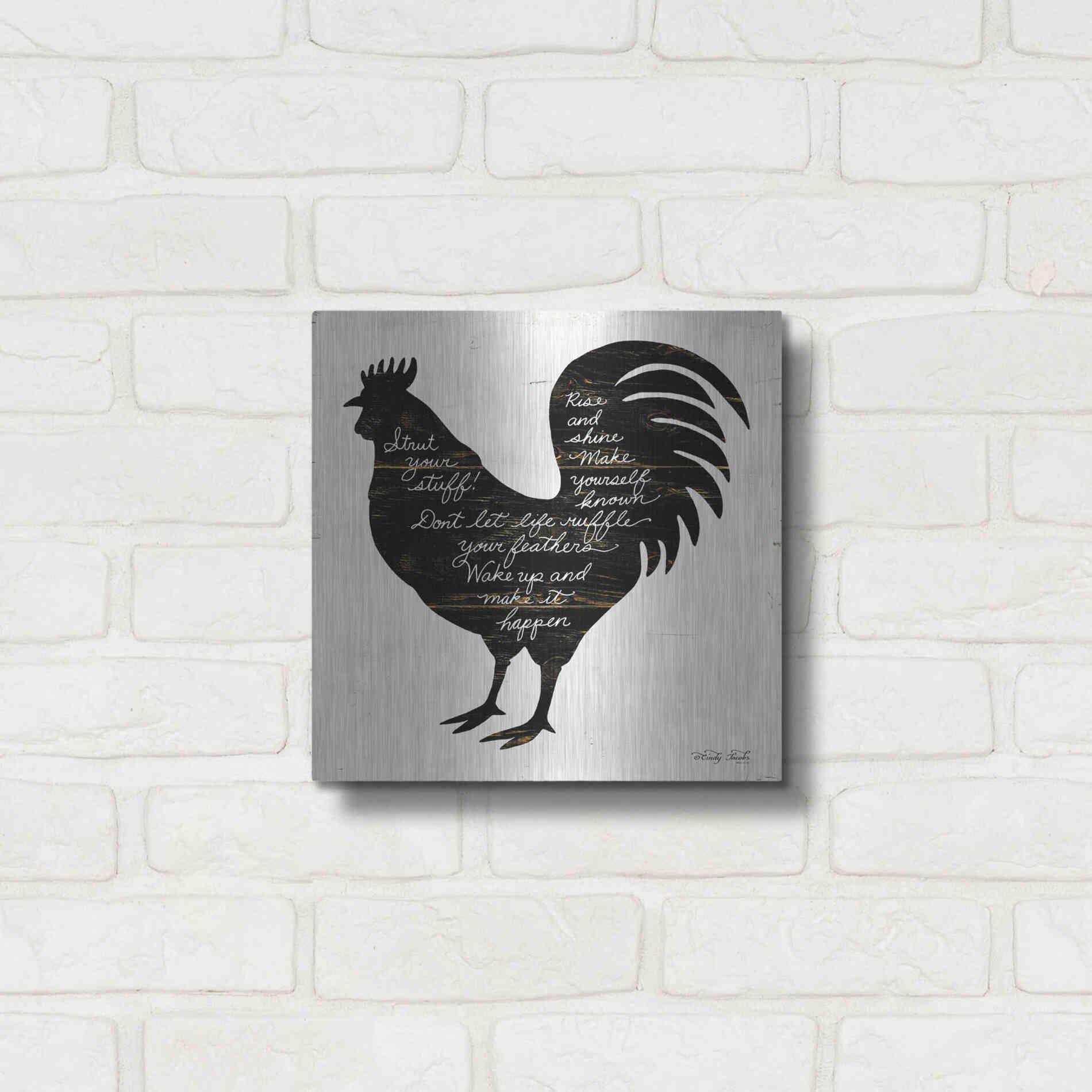Luxe Metal Art 'Rooster - Strut Your Stuff' by Cindy Jacobs, Metal Wall Art,12x12