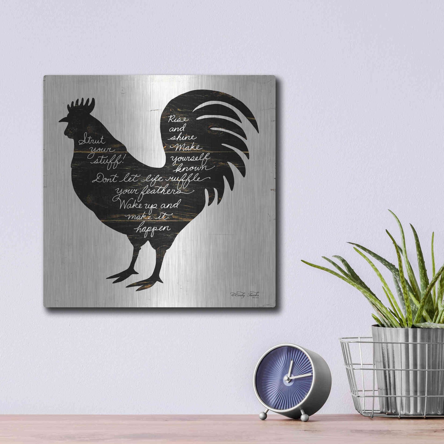 Luxe Metal Art 'Rooster - Strut Your Stuff' by Cindy Jacobs, Metal Wall Art,12x12