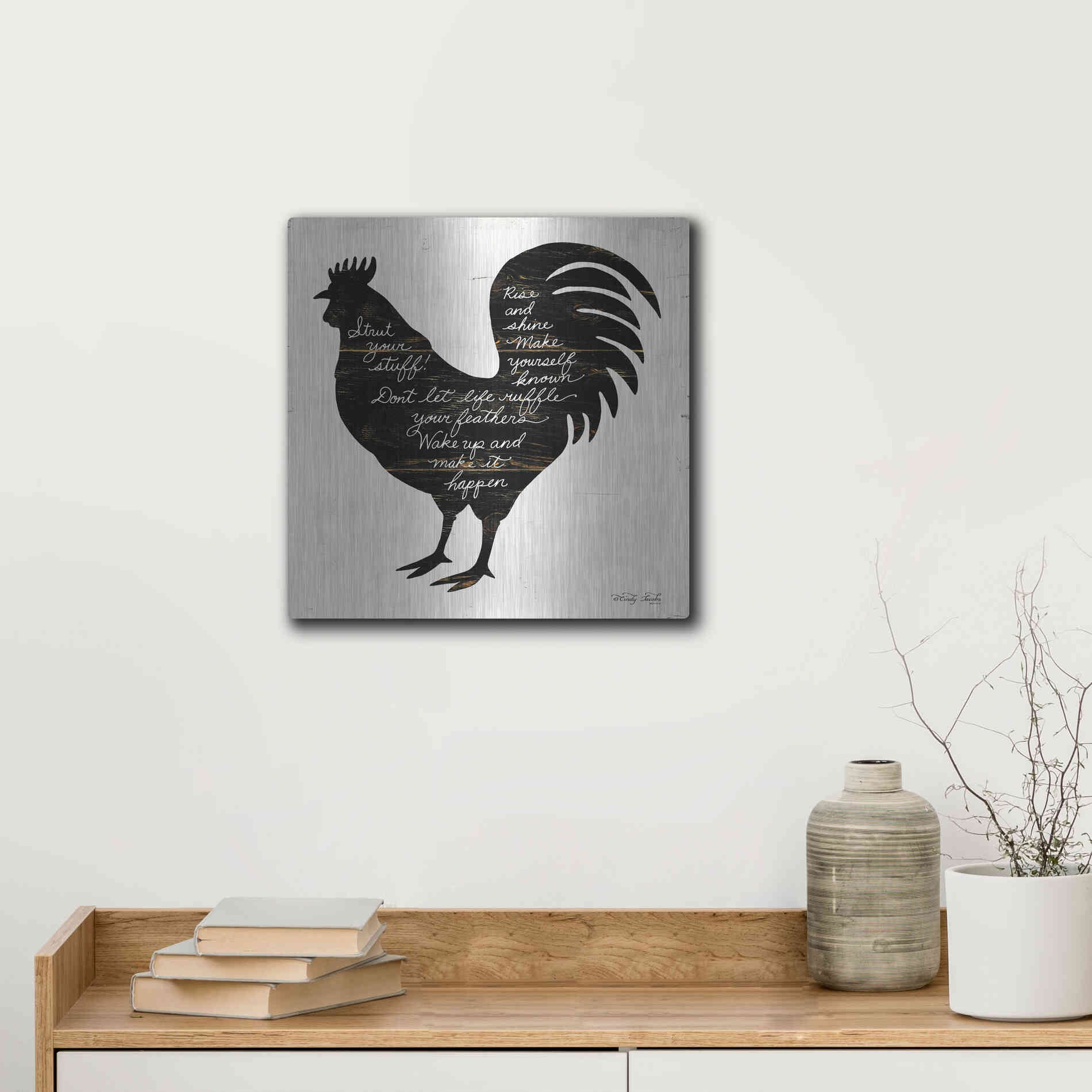 Luxe Metal Art 'Rooster - Strut Your Stuff' by Cindy Jacobs, Metal Wall Art,12x12