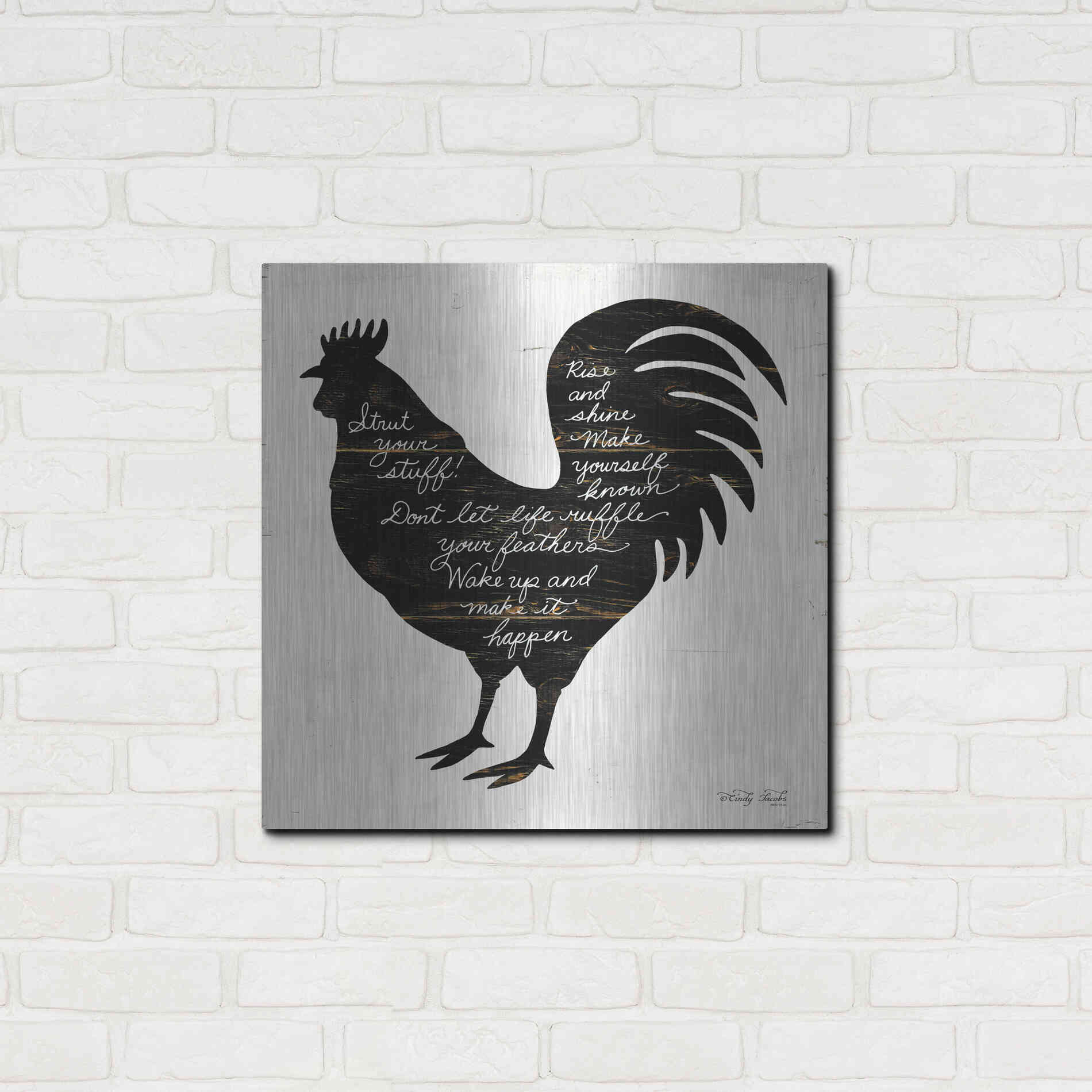 Luxe Metal Art 'Rooster - Strut Your Stuff' by Cindy Jacobs, Metal Wall Art,24x24
