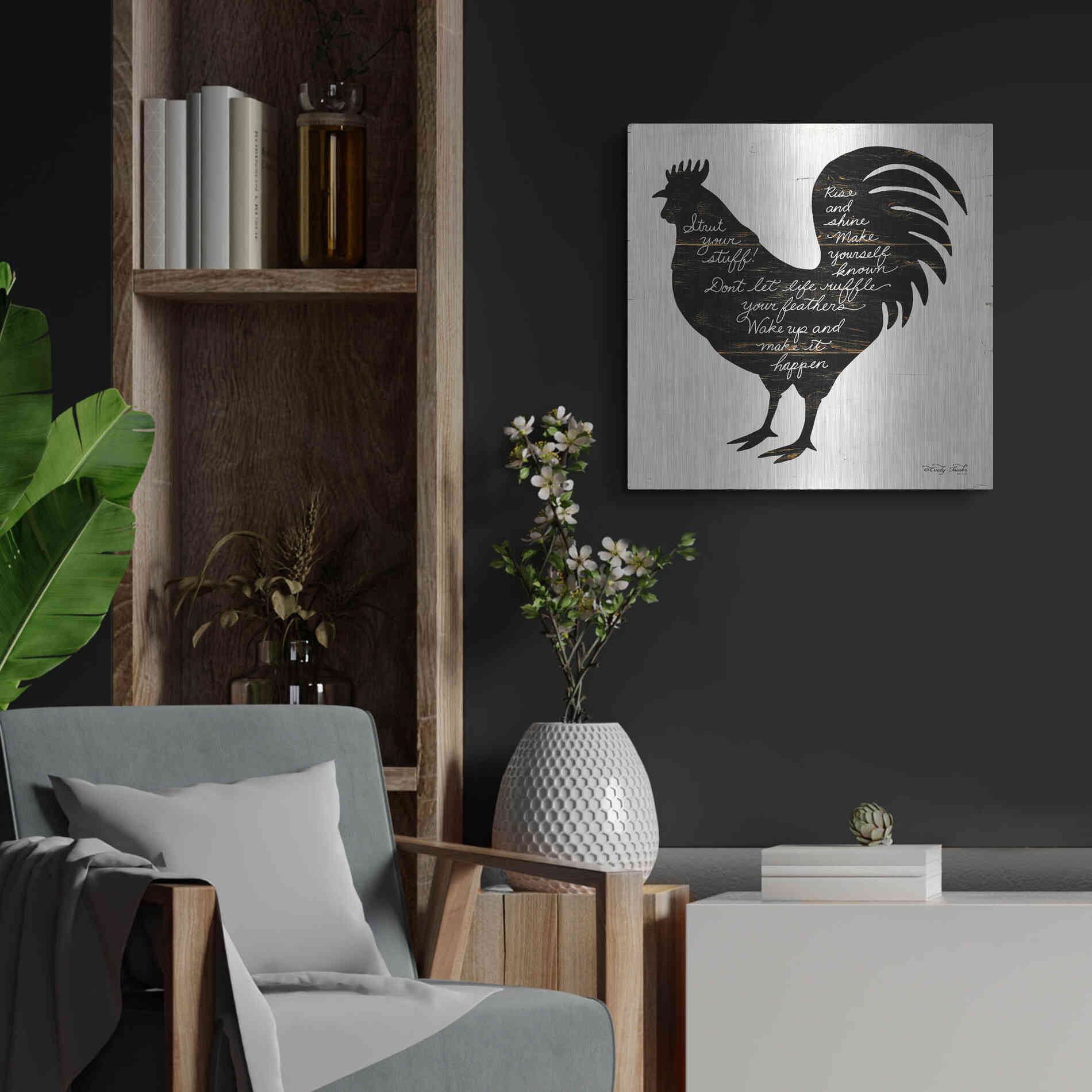 Luxe Metal Art 'Rooster - Strut Your Stuff' by Cindy Jacobs, Metal Wall Art,24x24