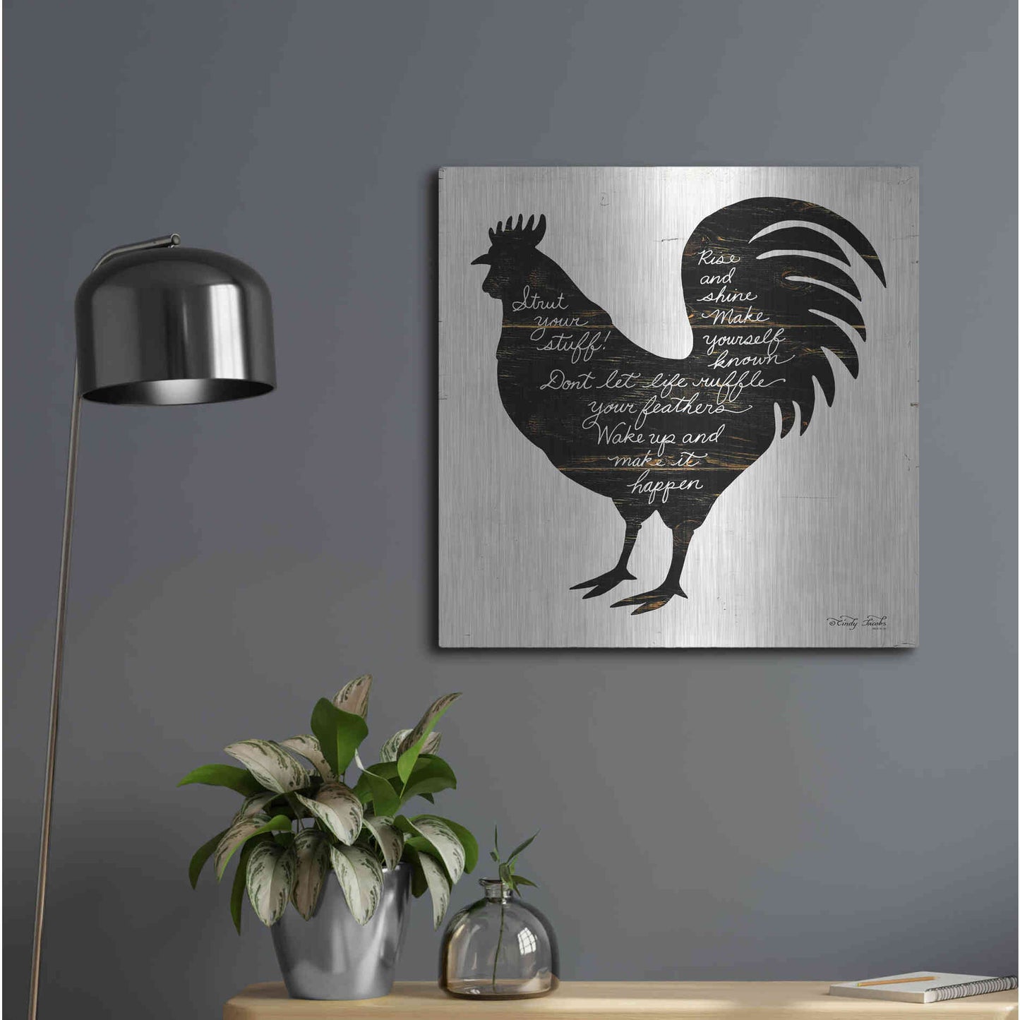Luxe Metal Art 'Rooster - Strut Your Stuff' by Cindy Jacobs, Metal Wall Art,24x24
