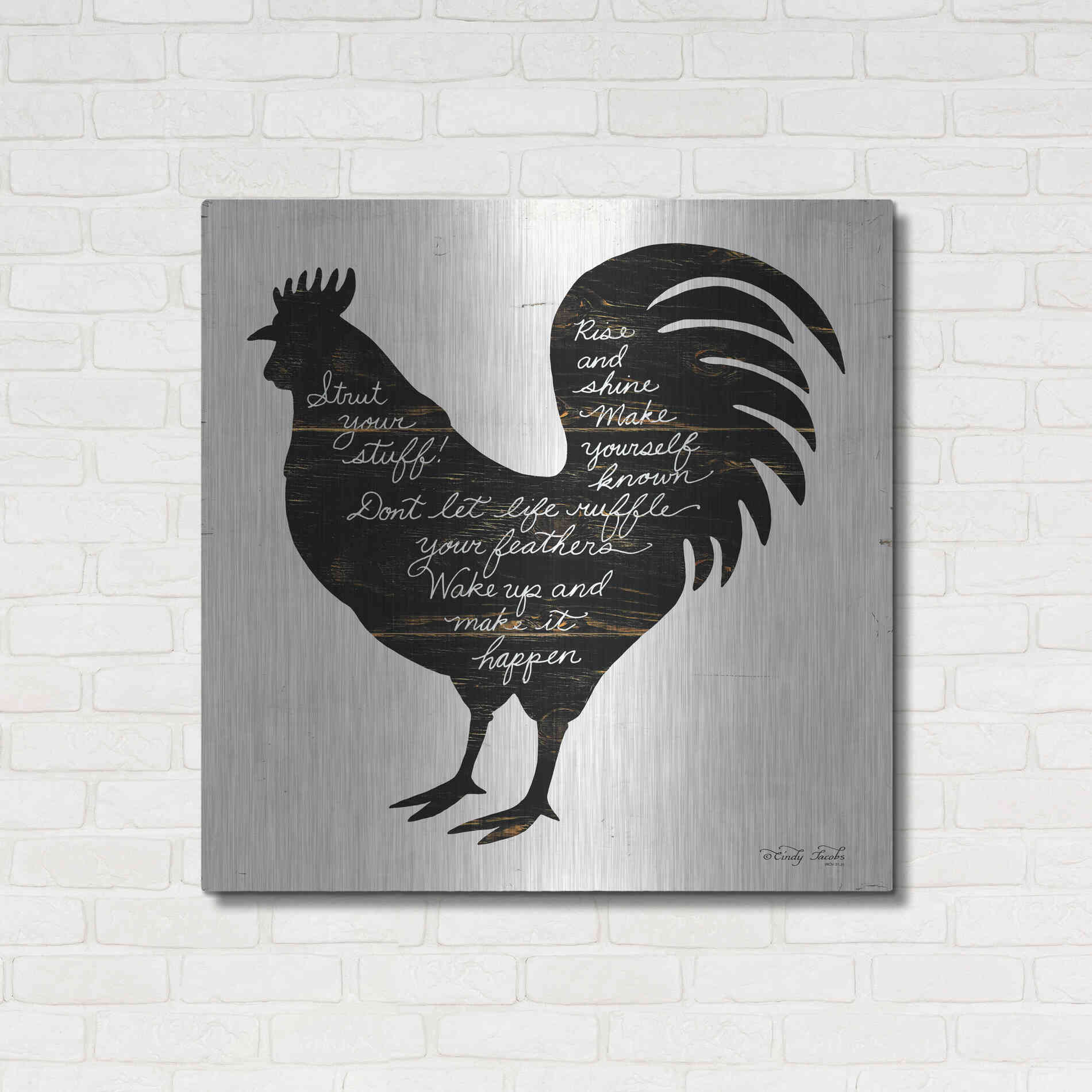 Luxe Metal Art 'Rooster - Strut Your Stuff' by Cindy Jacobs, Metal Wall Art,36x36