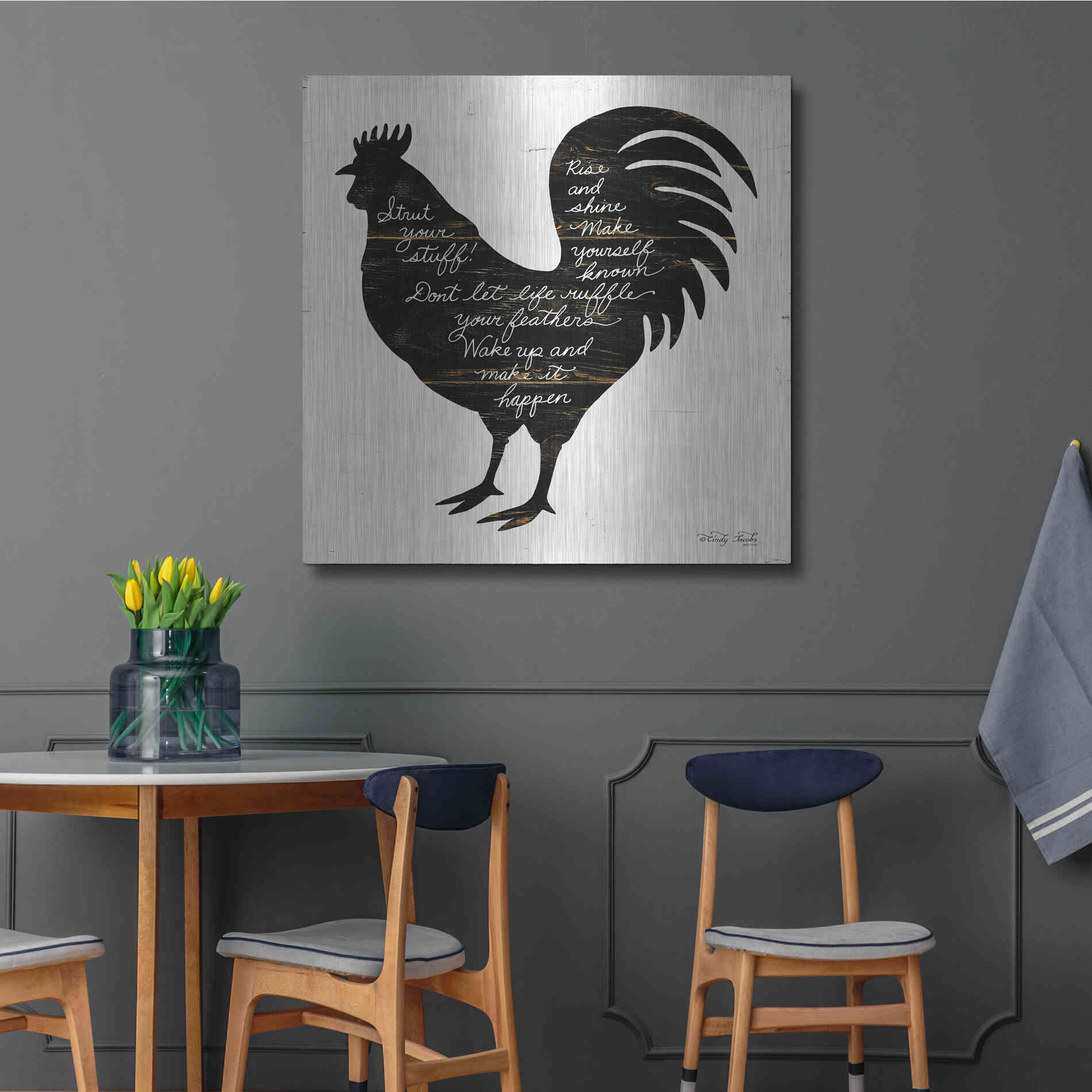 Luxe Metal Art 'Rooster - Strut Your Stuff' by Cindy Jacobs, Metal Wall Art,36x36