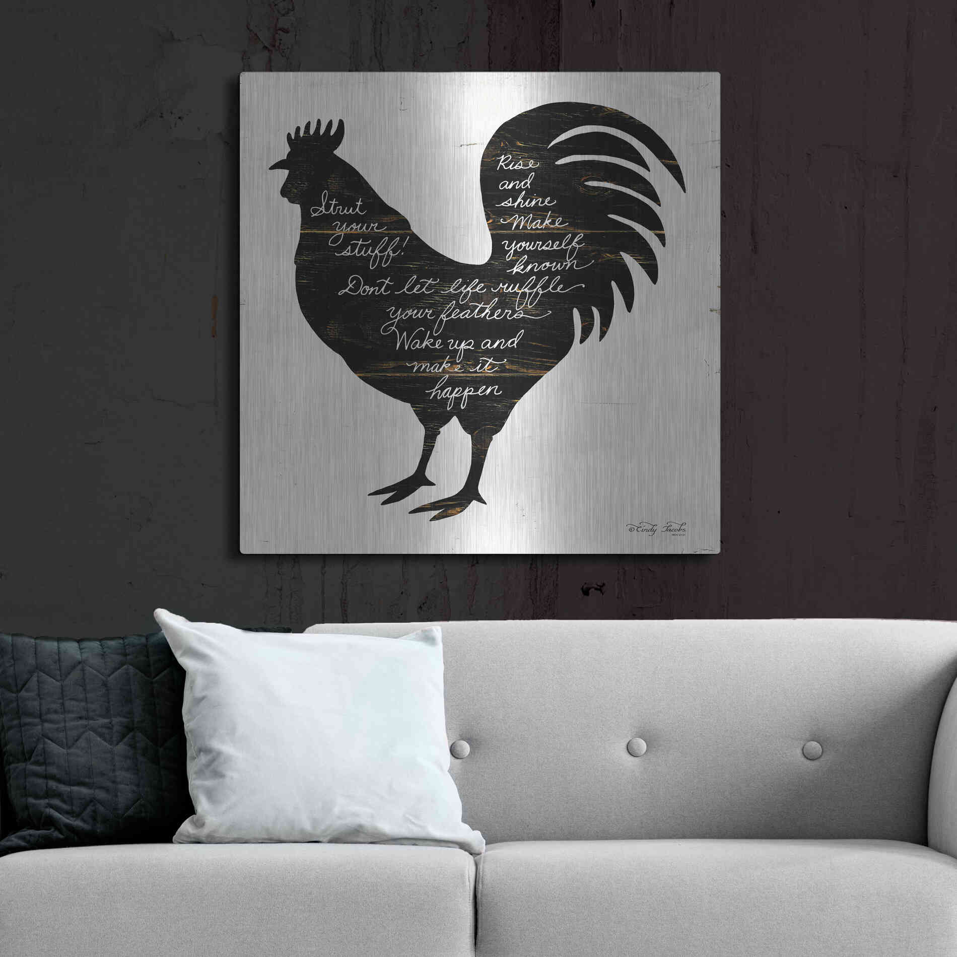 Luxe Metal Art 'Rooster - Strut Your Stuff' by Cindy Jacobs, Metal Wall Art,36x36