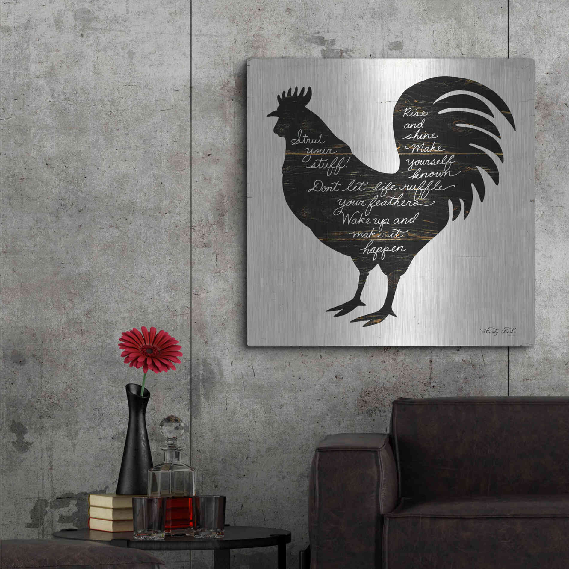 Luxe Metal Art 'Rooster - Strut Your Stuff' by Cindy Jacobs, Metal Wall Art,36x36