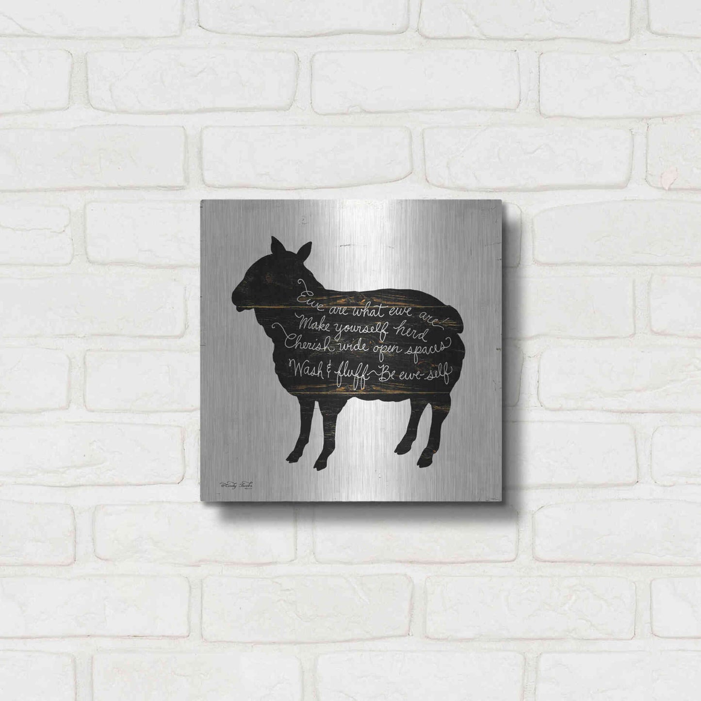 Luxe Metal Art 'Sheep - Make Yourself Herd' by Cindy Jacobs, Metal Wall Art,12x12