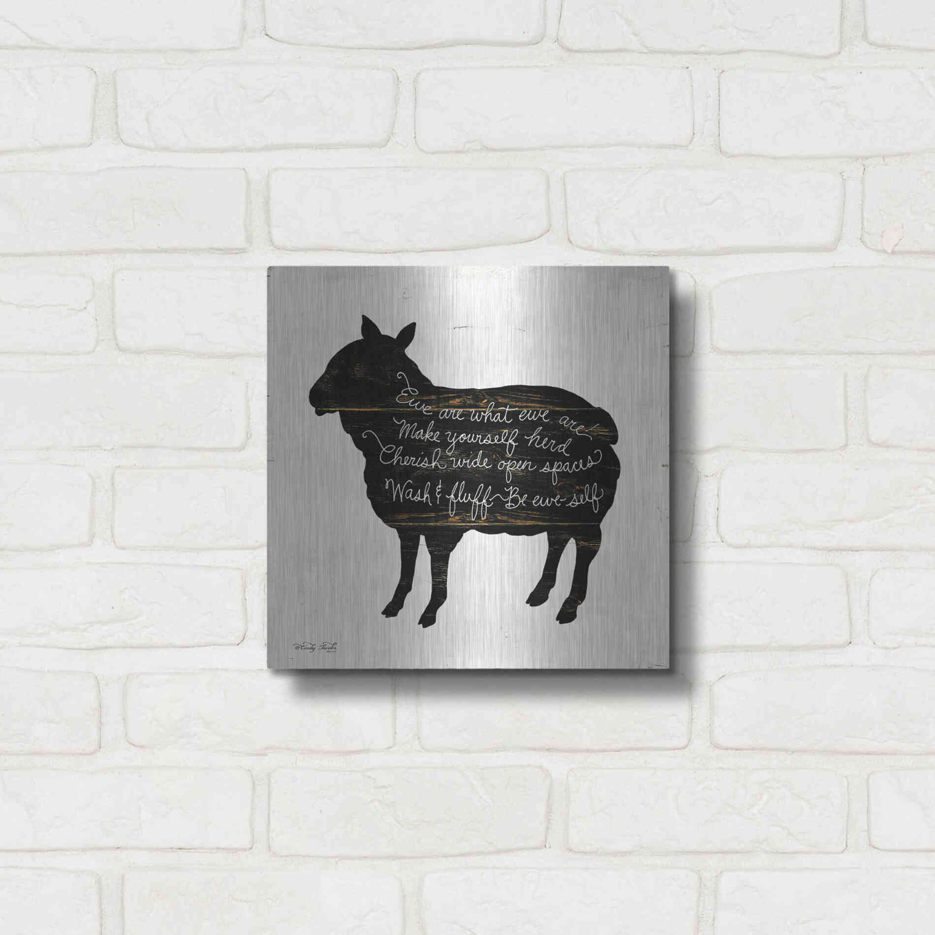 Luxe Metal Art 'Sheep - Make Yourself Herd' by Cindy Jacobs, Metal Wall Art,12x12