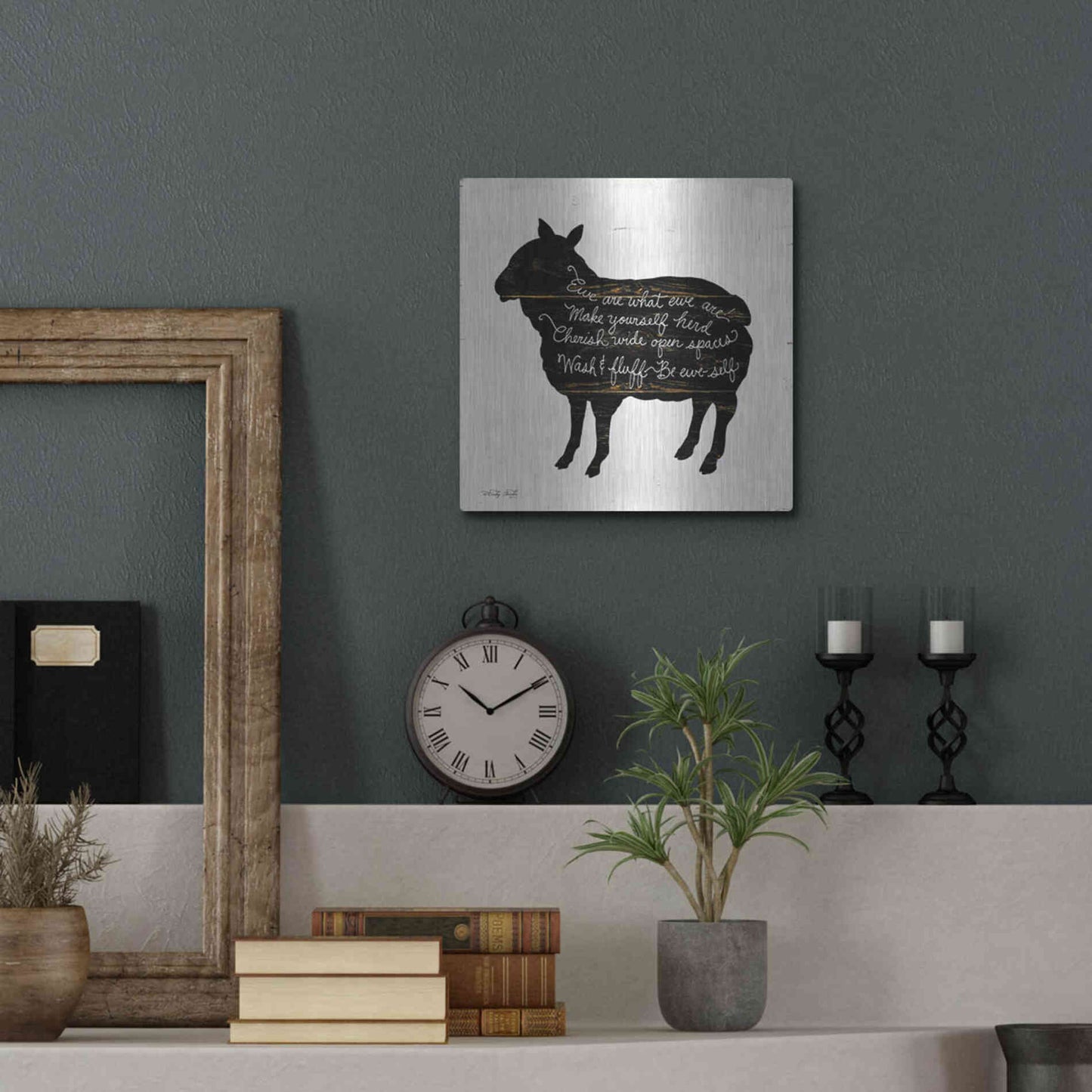Luxe Metal Art 'Sheep - Make Yourself Herd' by Cindy Jacobs, Metal Wall Art,12x12