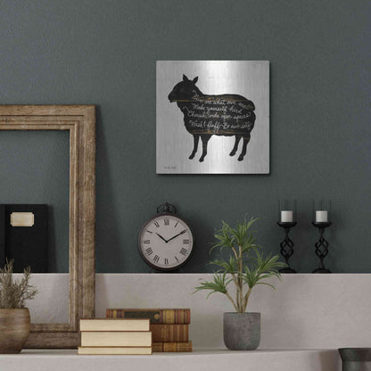 Luxe Metal Art 'Sheep - Make Yourself Herd' by Cindy Jacobs, Metal Wall Art,12x12