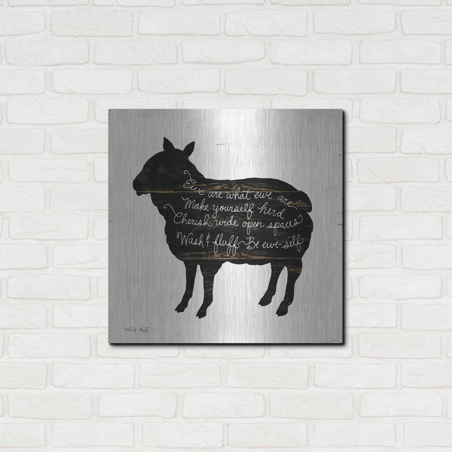 Luxe Metal Art 'Sheep - Make Yourself Herd' by Cindy Jacobs, Metal Wall Art,24x24