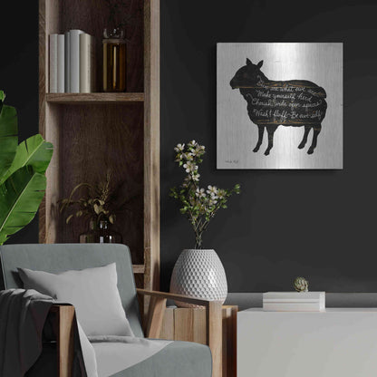 Luxe Metal Art 'Sheep - Make Yourself Herd' by Cindy Jacobs, Metal Wall Art,24x24