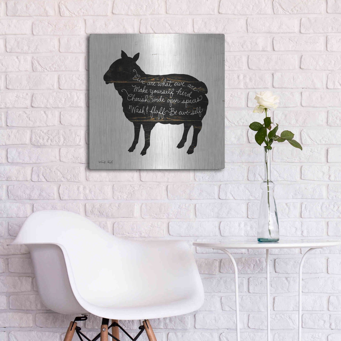 Luxe Metal Art 'Sheep - Make Yourself Herd' by Cindy Jacobs, Metal Wall Art,24x24