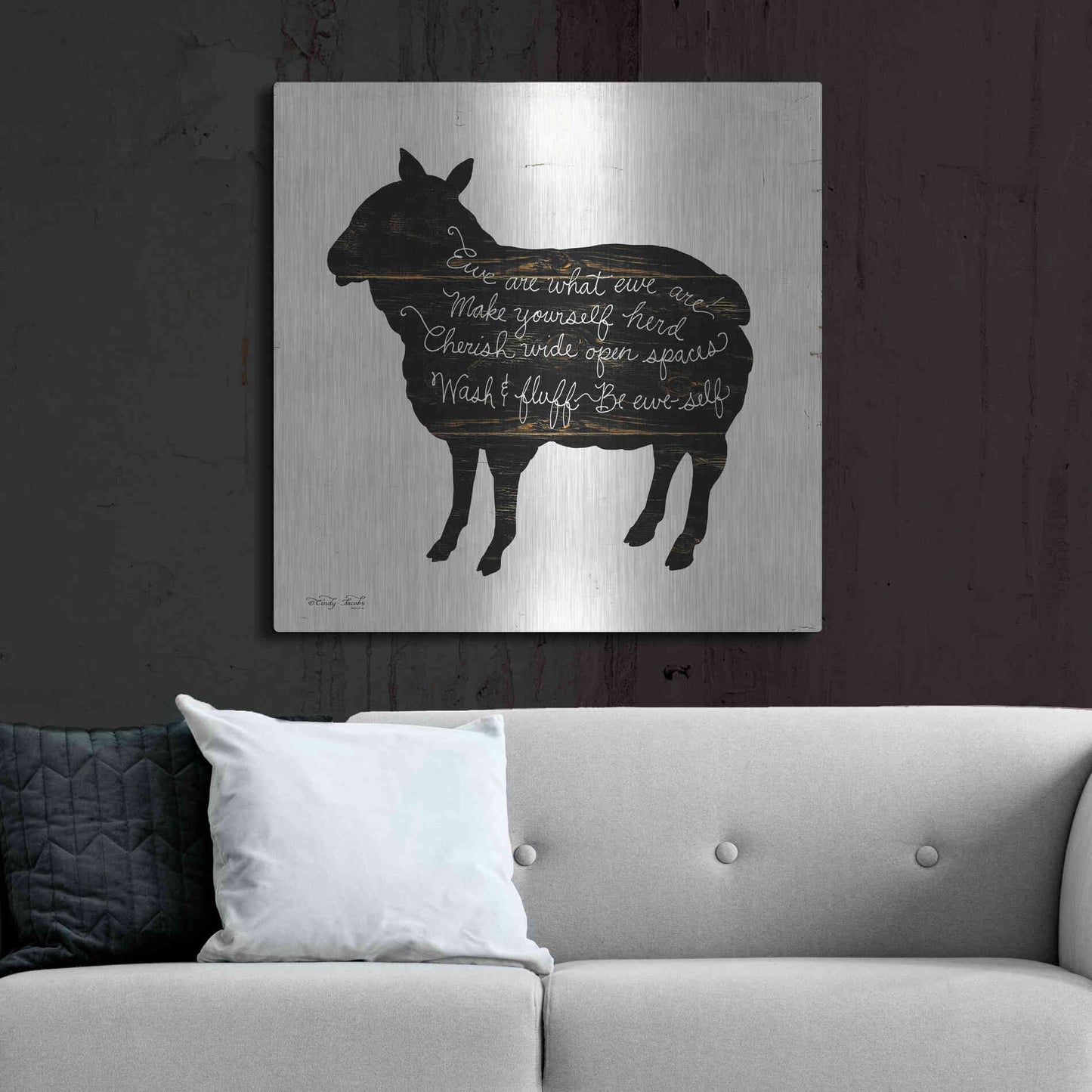 Luxe Metal Art 'Sheep - Make Yourself Herd' by Cindy Jacobs, Metal Wall Art,36x36