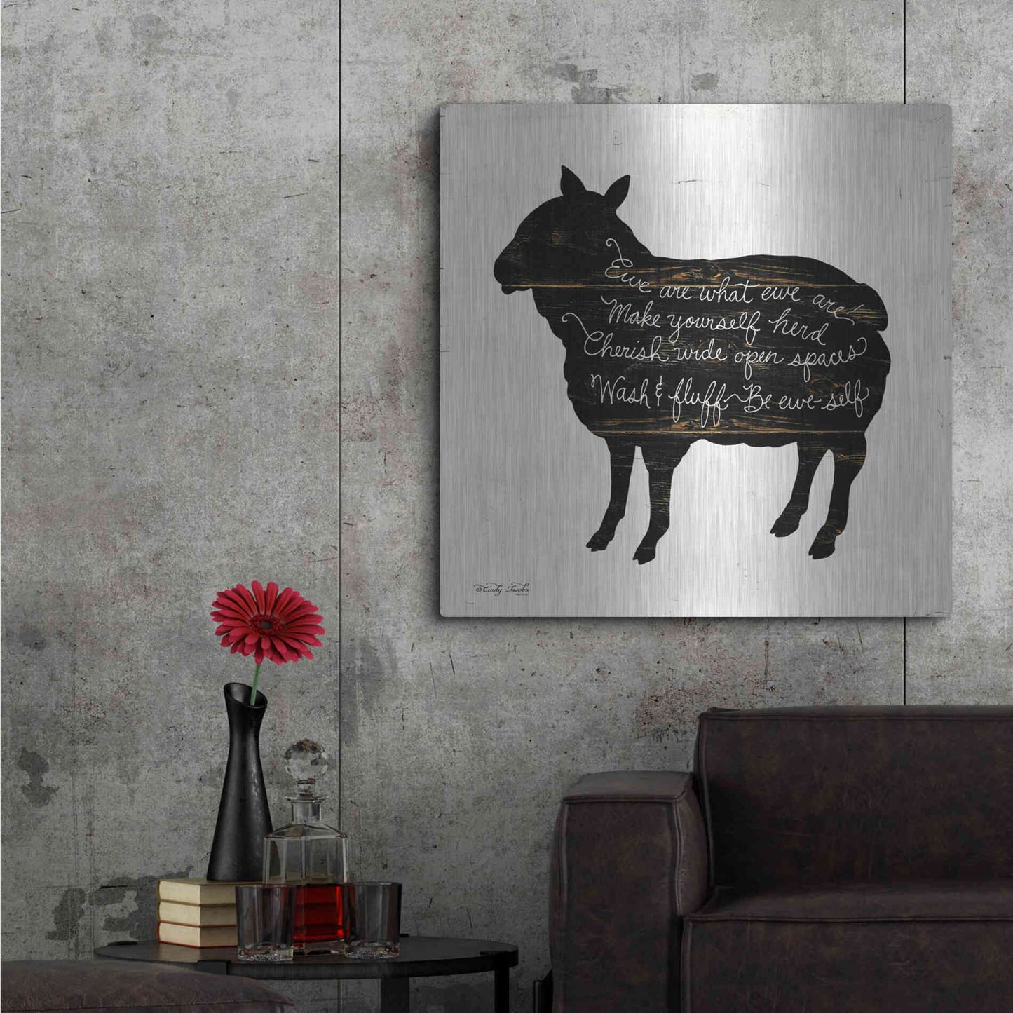 Luxe Metal Art 'Sheep - Make Yourself Herd' by Cindy Jacobs, Metal Wall Art,36x36