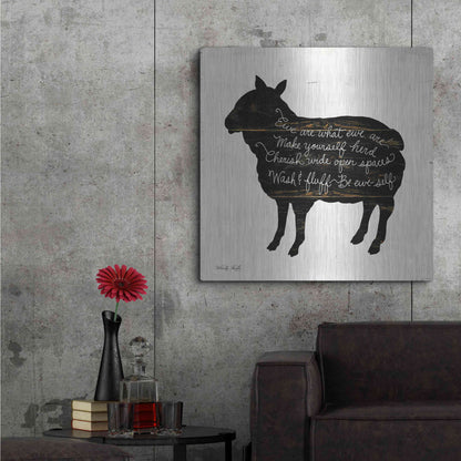 Luxe Metal Art 'Sheep - Make Yourself Herd' by Cindy Jacobs, Metal Wall Art,36x36