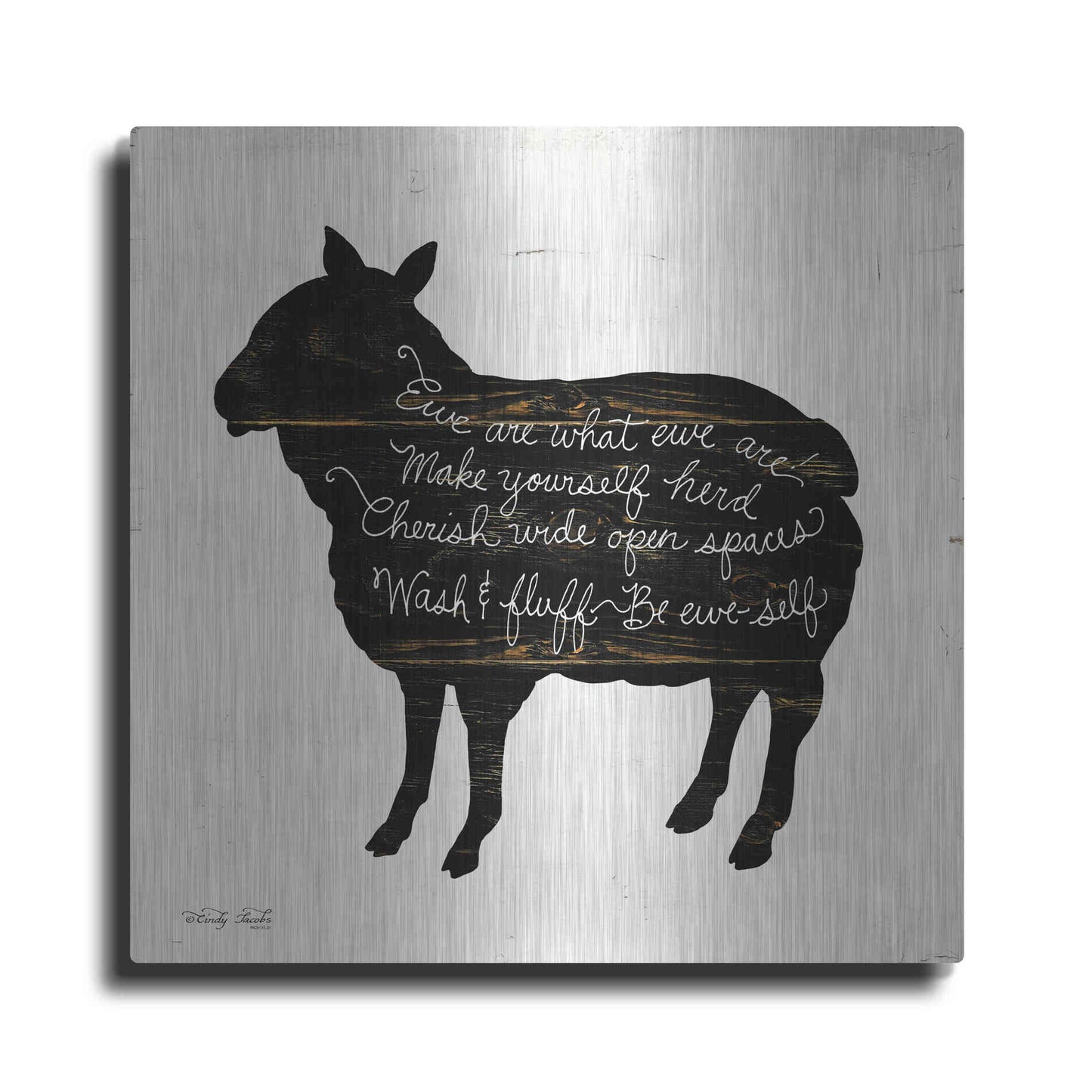 Luxe Metal Art 'Sheep - Make Yourself Herd' by Cindy Jacobs, Metal Wall Art
