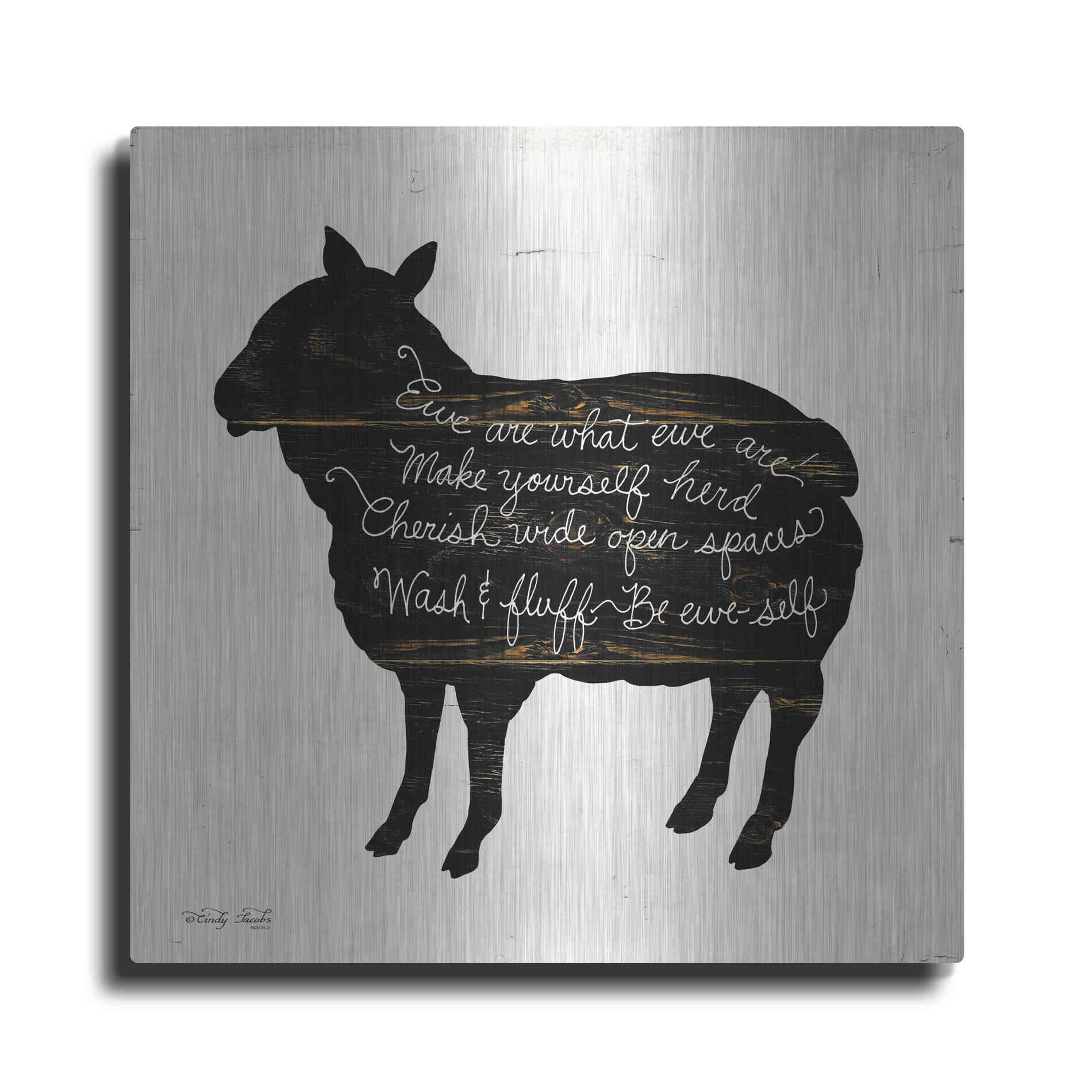 Luxe Metal Art 'Sheep - Make Yourself Herd' by Cindy Jacobs, Metal Wall Art