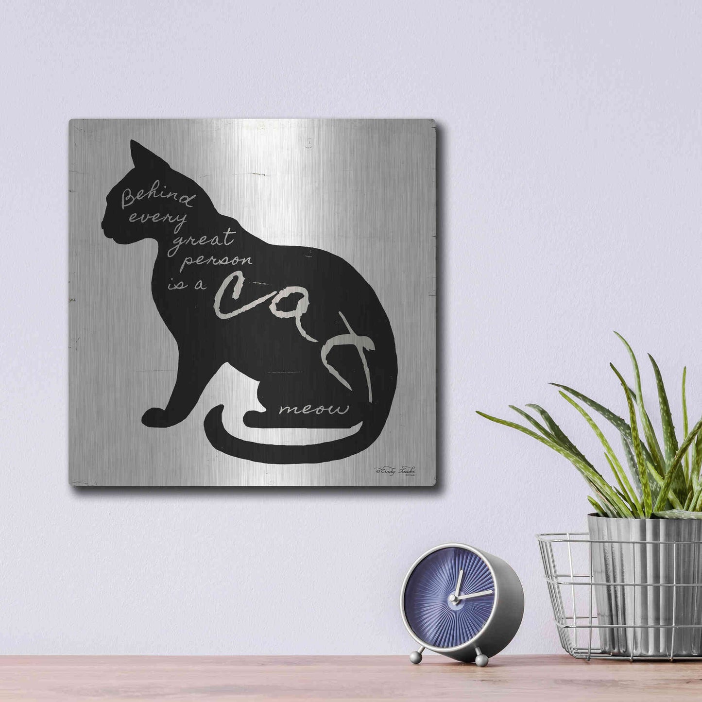 Luxe Metal Art 'Cat' by Cindy Jacobs, Metal Wall Art,12x12