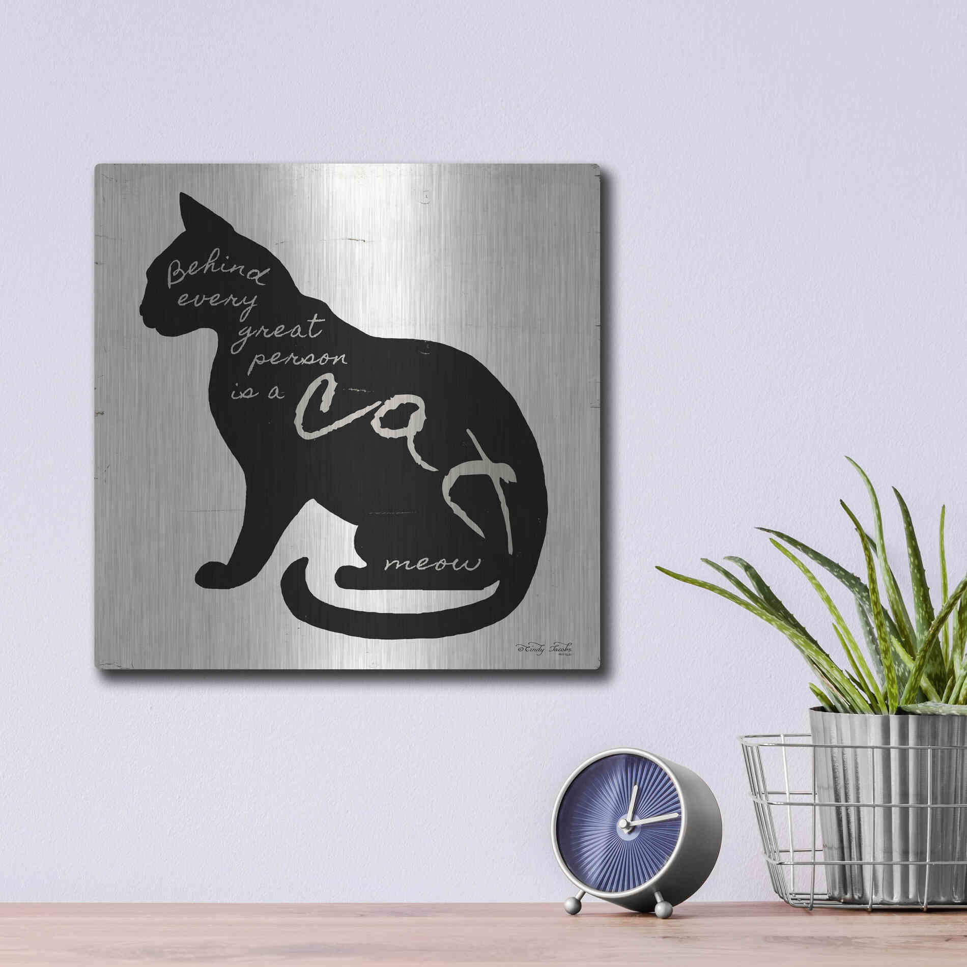 Luxe Metal Art 'Cat' by Cindy Jacobs, Metal Wall Art,12x12