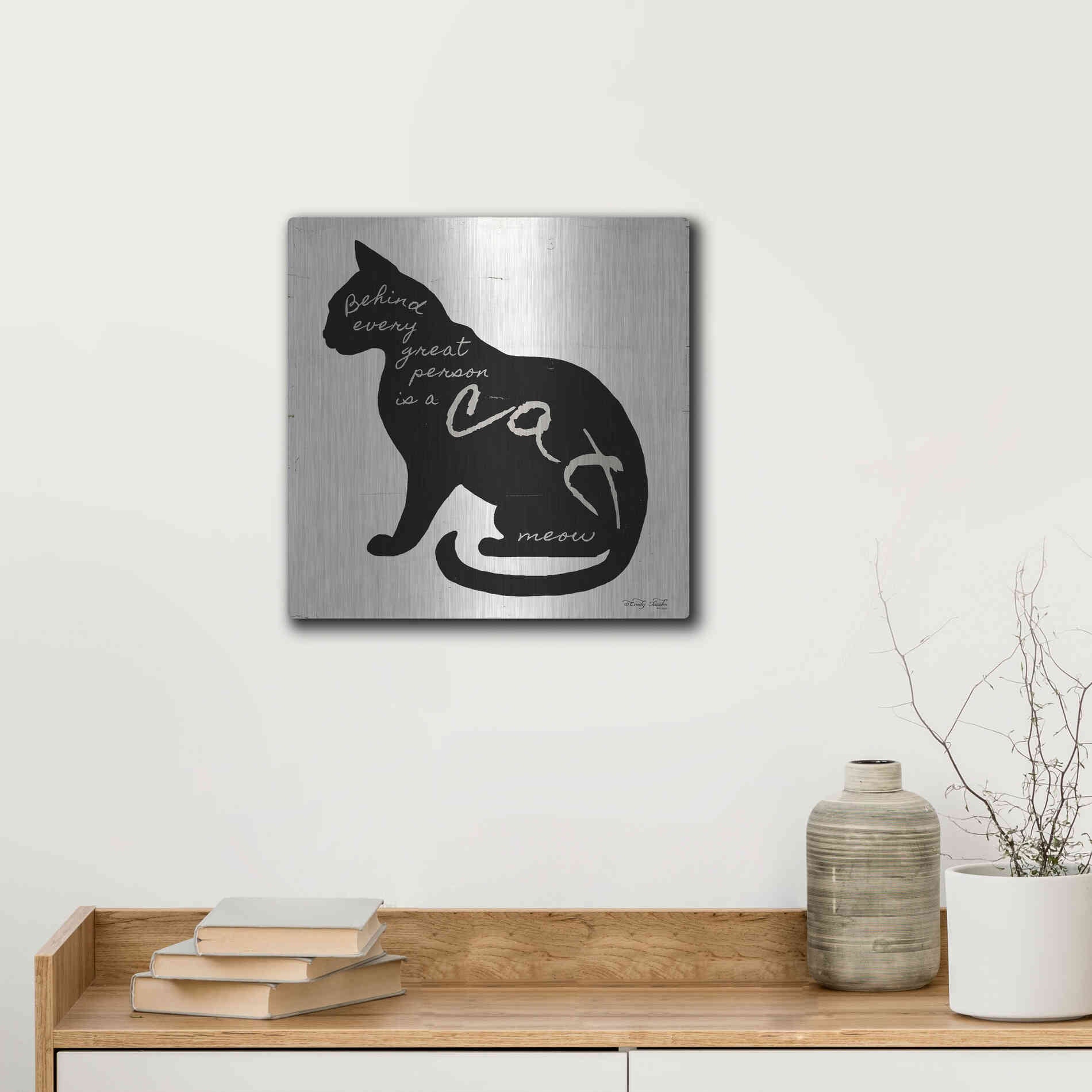 Luxe Metal Art 'Cat' by Cindy Jacobs, Metal Wall Art,12x12