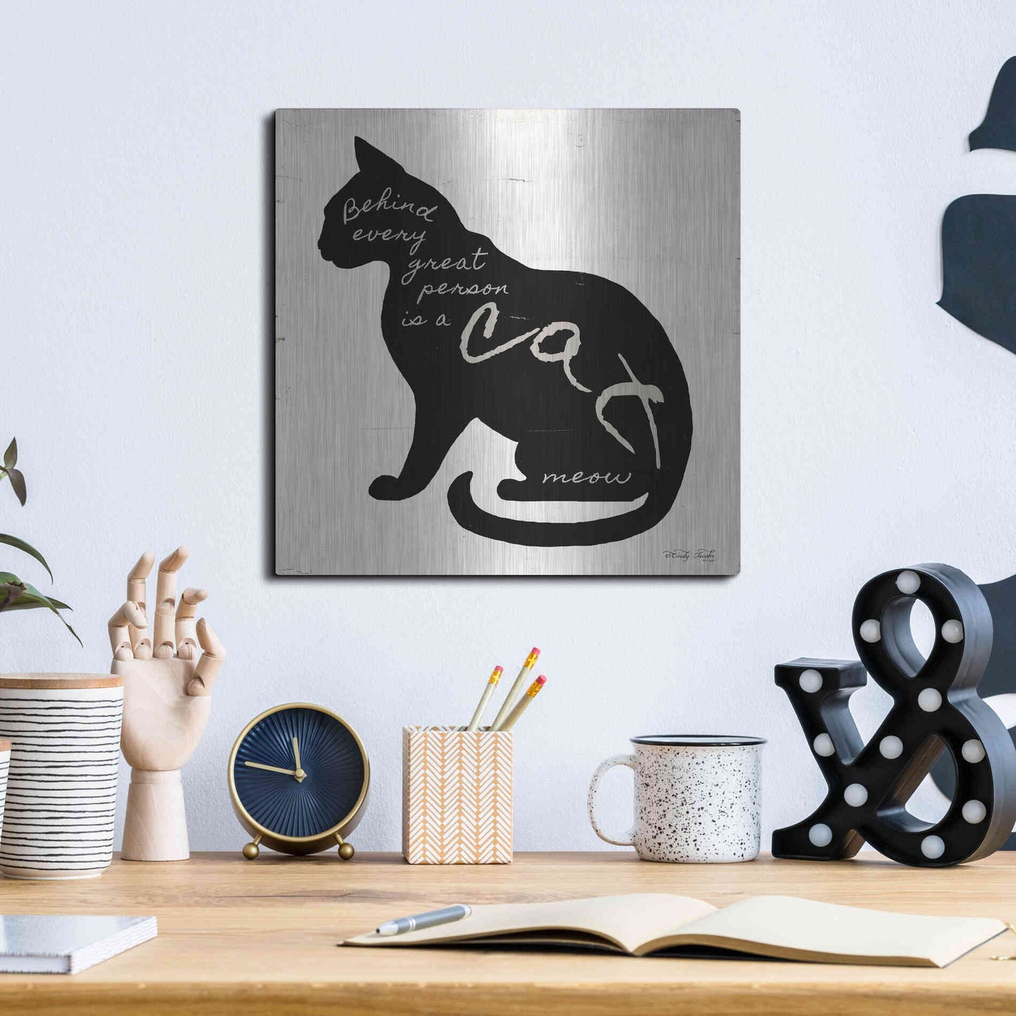 Luxe Metal Art 'Cat' by Cindy Jacobs, Metal Wall Art,12x12