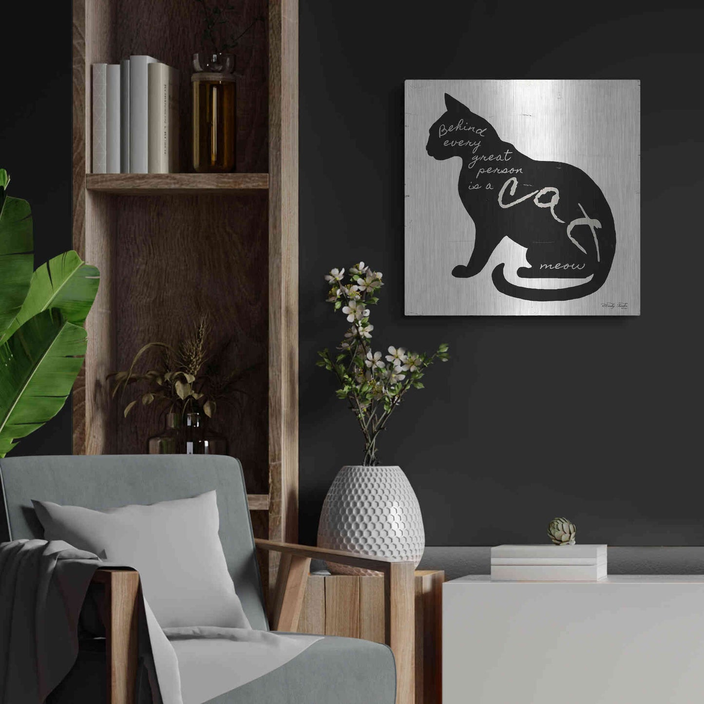 Luxe Metal Art 'Cat' by Cindy Jacobs, Metal Wall Art,24x24
