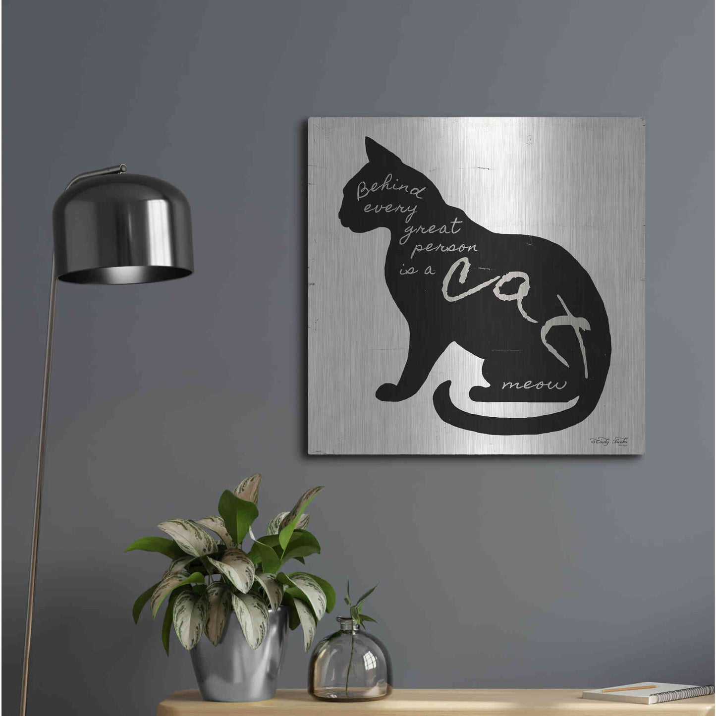 Luxe Metal Art 'Cat' by Cindy Jacobs, Metal Wall Art,24x24